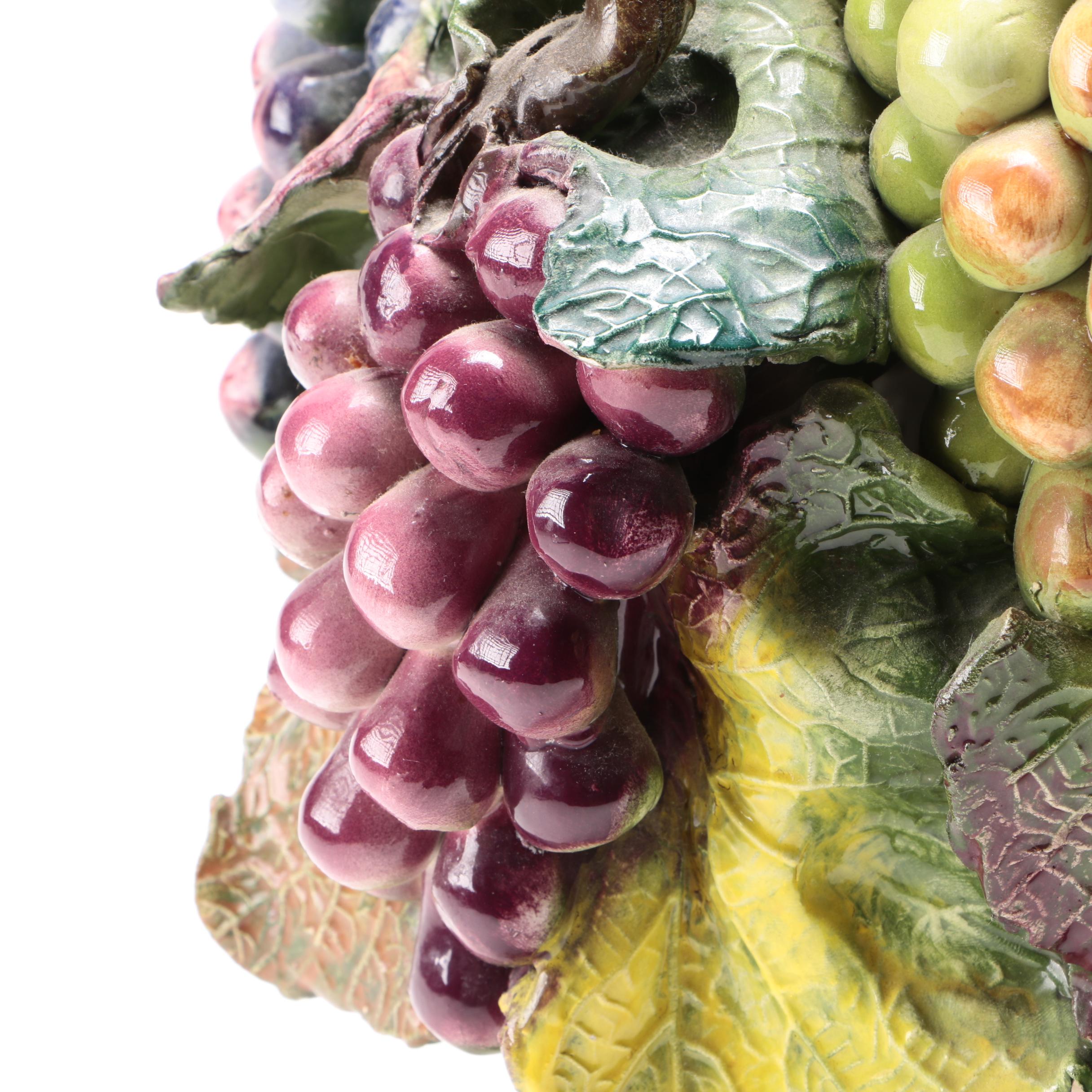 Italian Ceramic Basket Centerpiece With Grapes