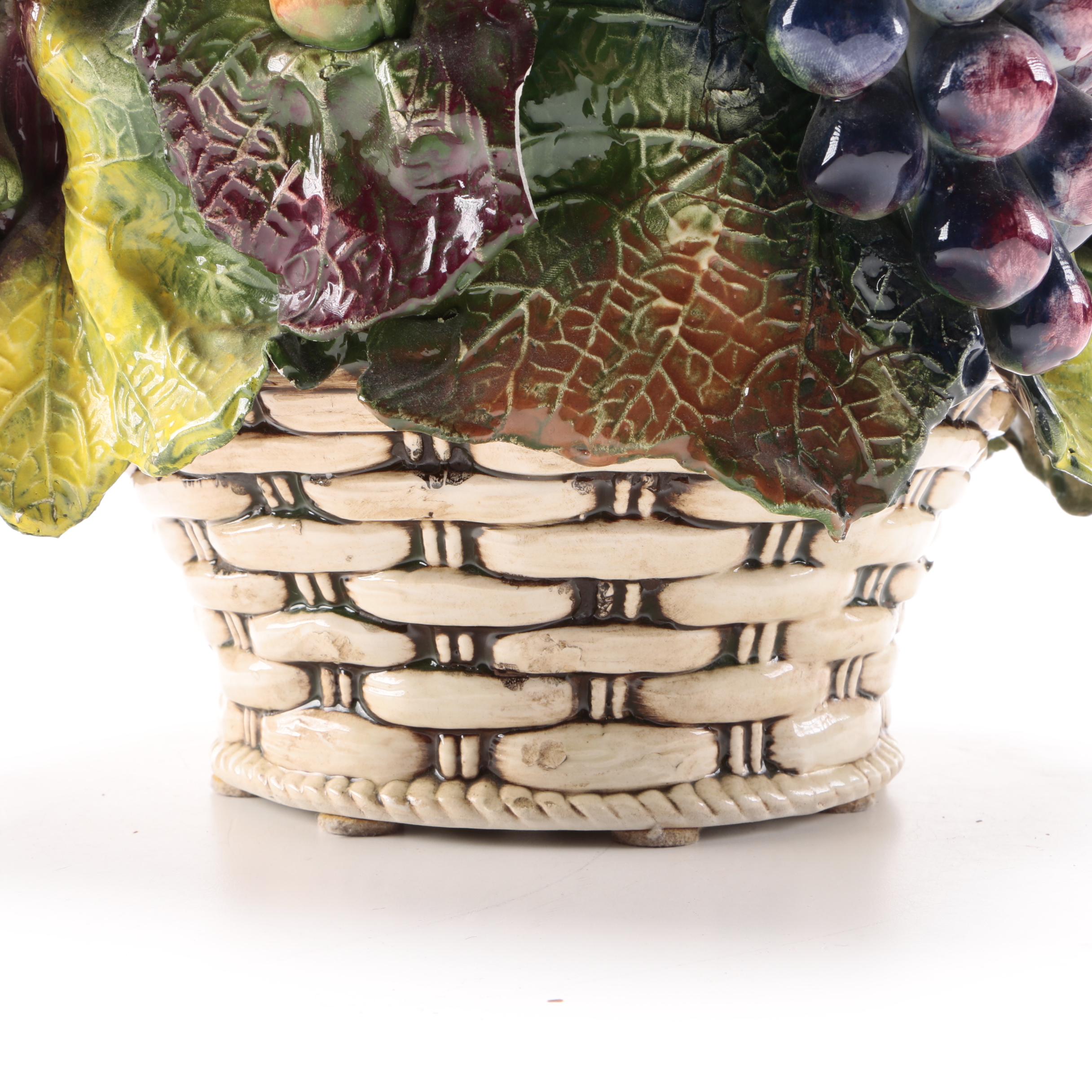 Italian Ceramic Basket Centerpiece With Grapes