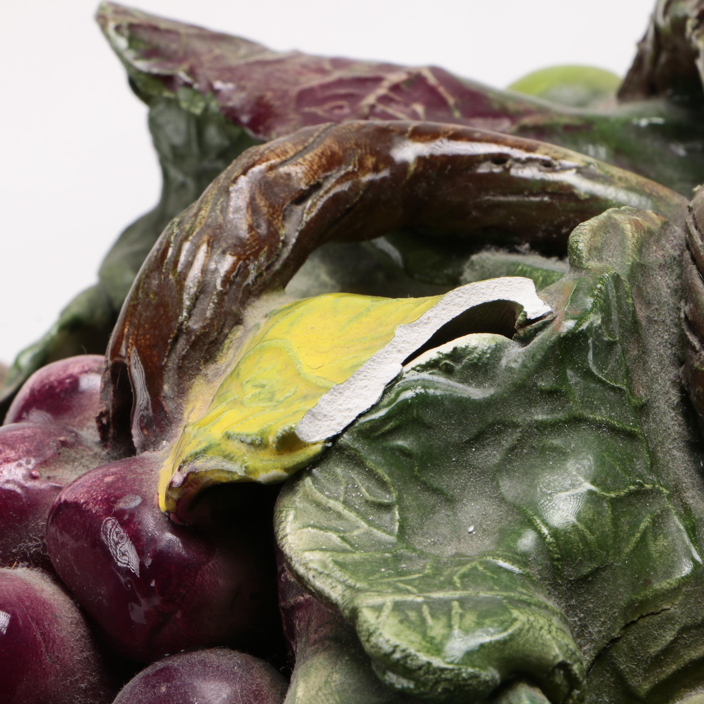Italian Ceramic Basket Centerpiece With Grapes