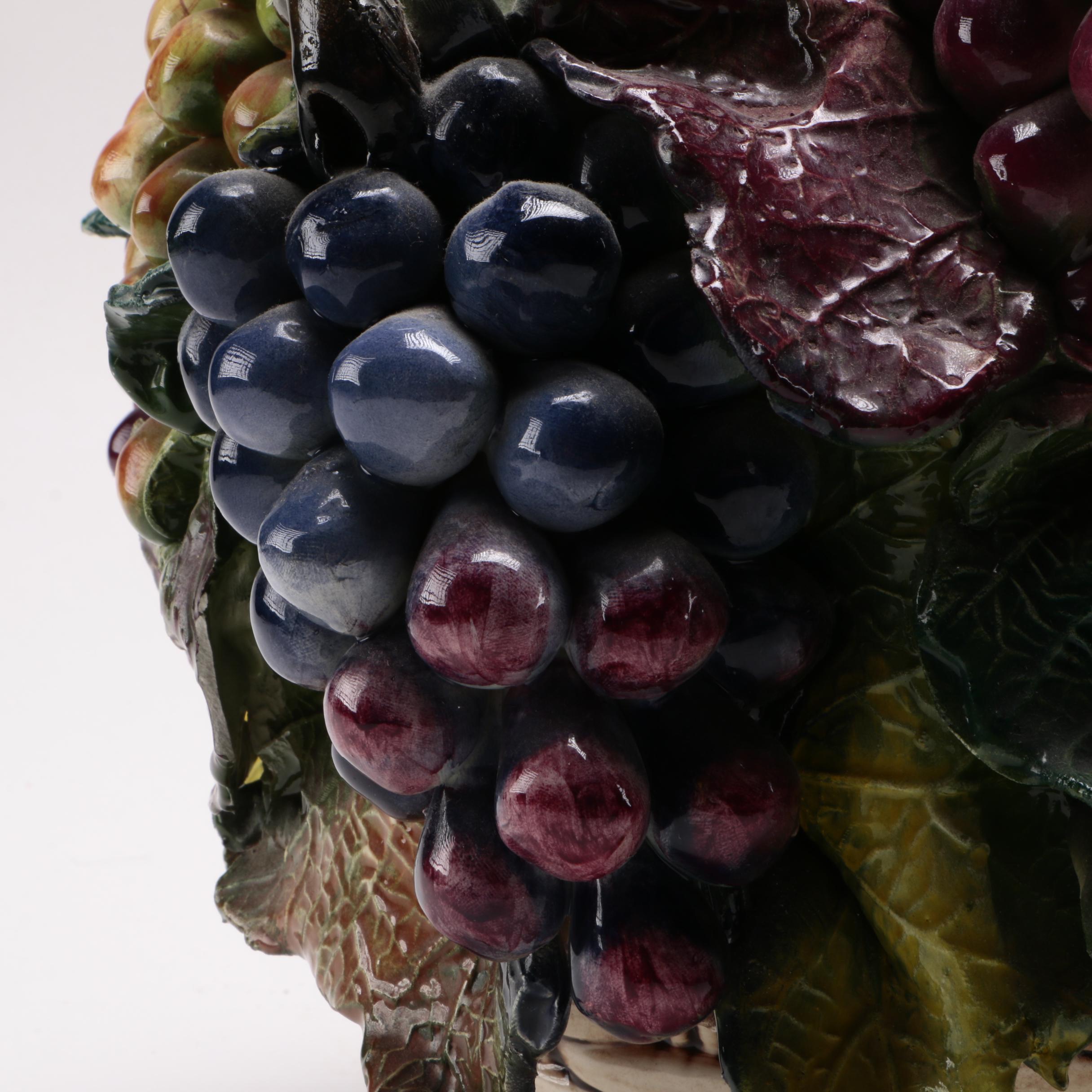Italian Ceramic Basket Centerpiece With Grapes