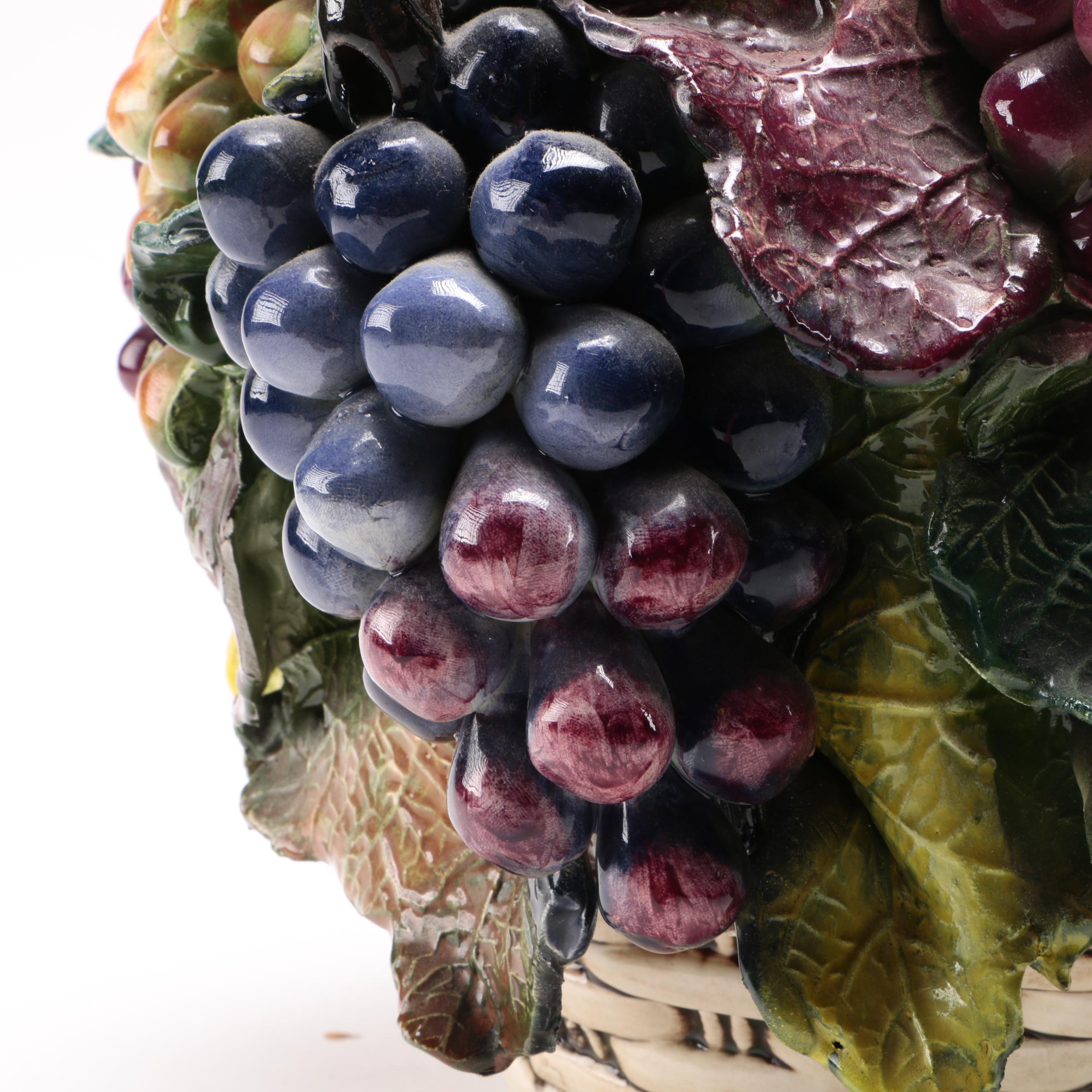 Italian Ceramic Basket Centerpiece With Grapes