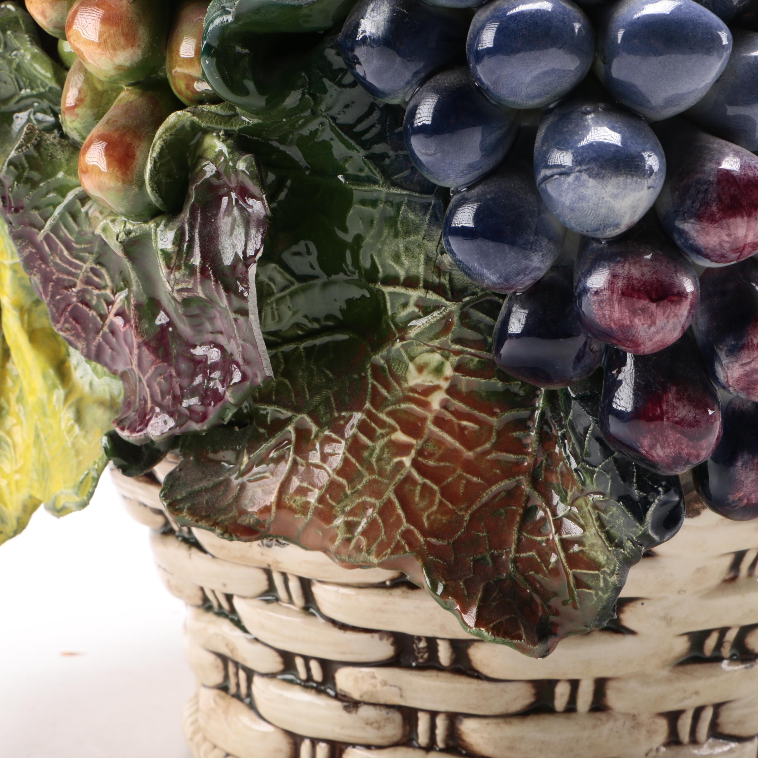 Italian Ceramic Basket Centerpiece With Grapes