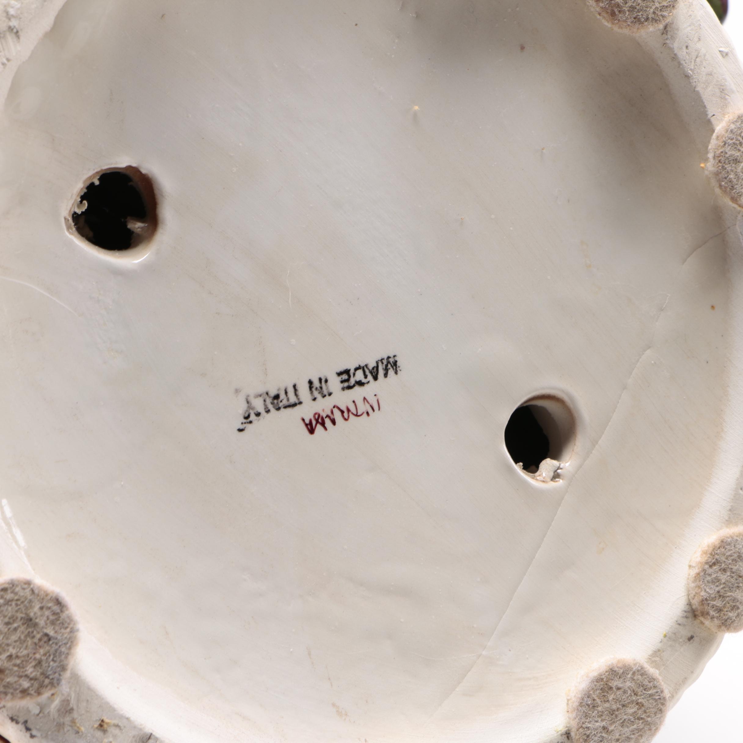 Italian Ceramic Basket Centerpiece With Grapes