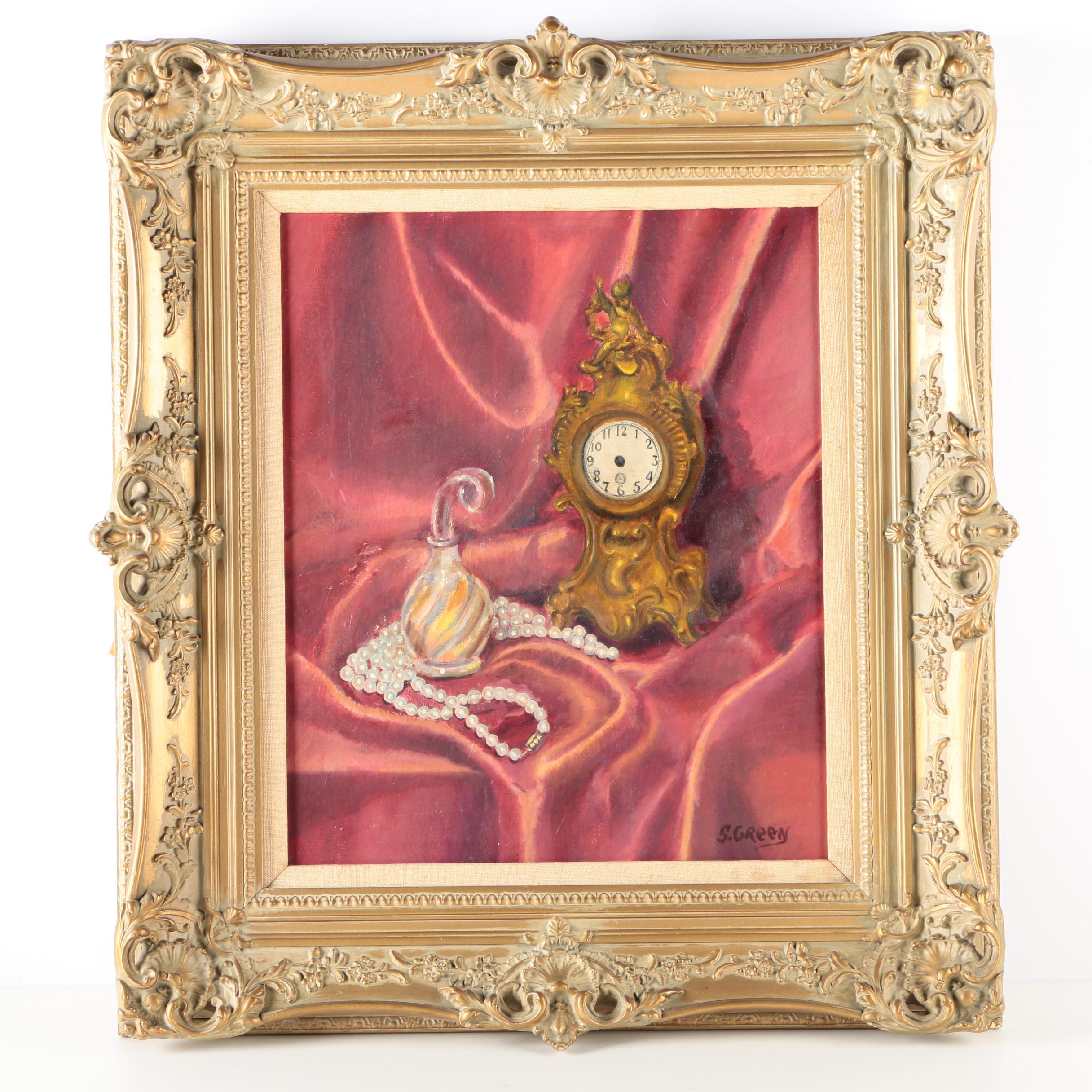 S. Green Oil Painting on Canvas Board of Still Life