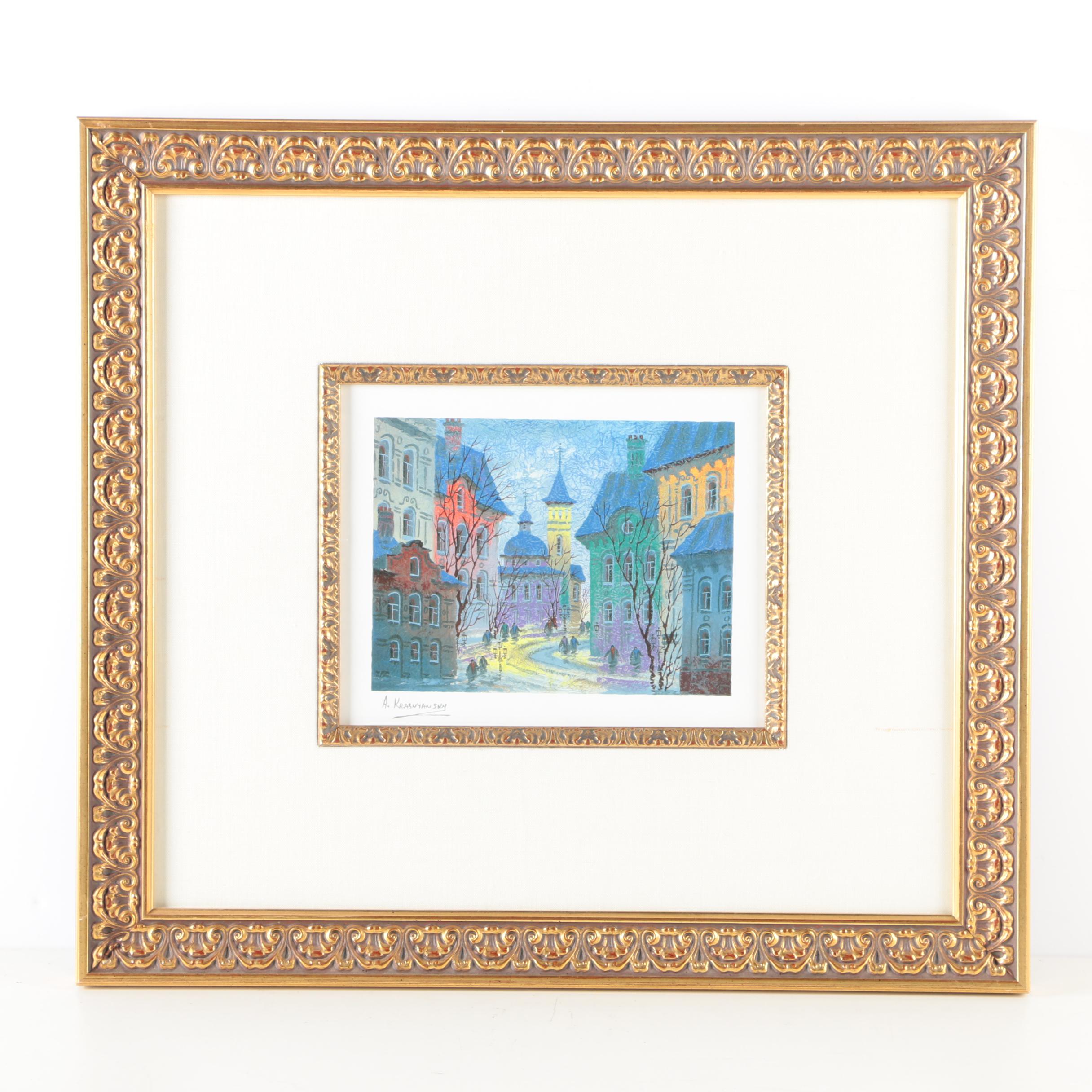 Offset Lithograph After Anatole Krasnyansky's "Prague - Icy Reflections"