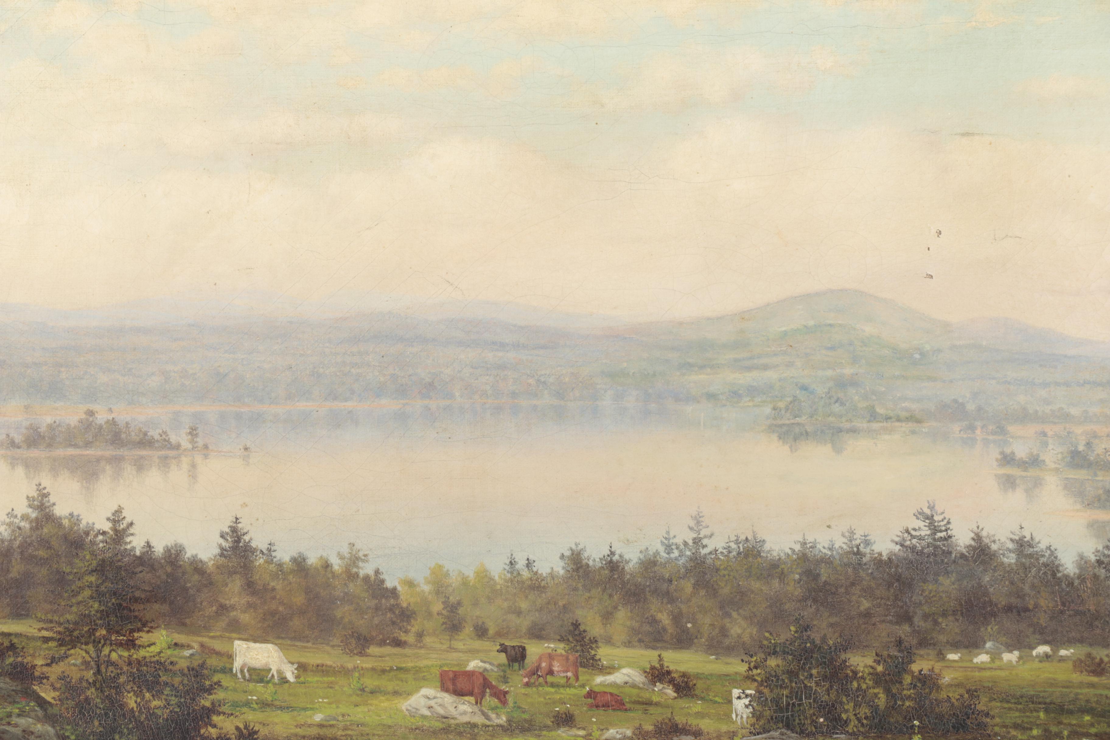 Antique Hudson River School Oil Painting on Canvas of a Landscape
