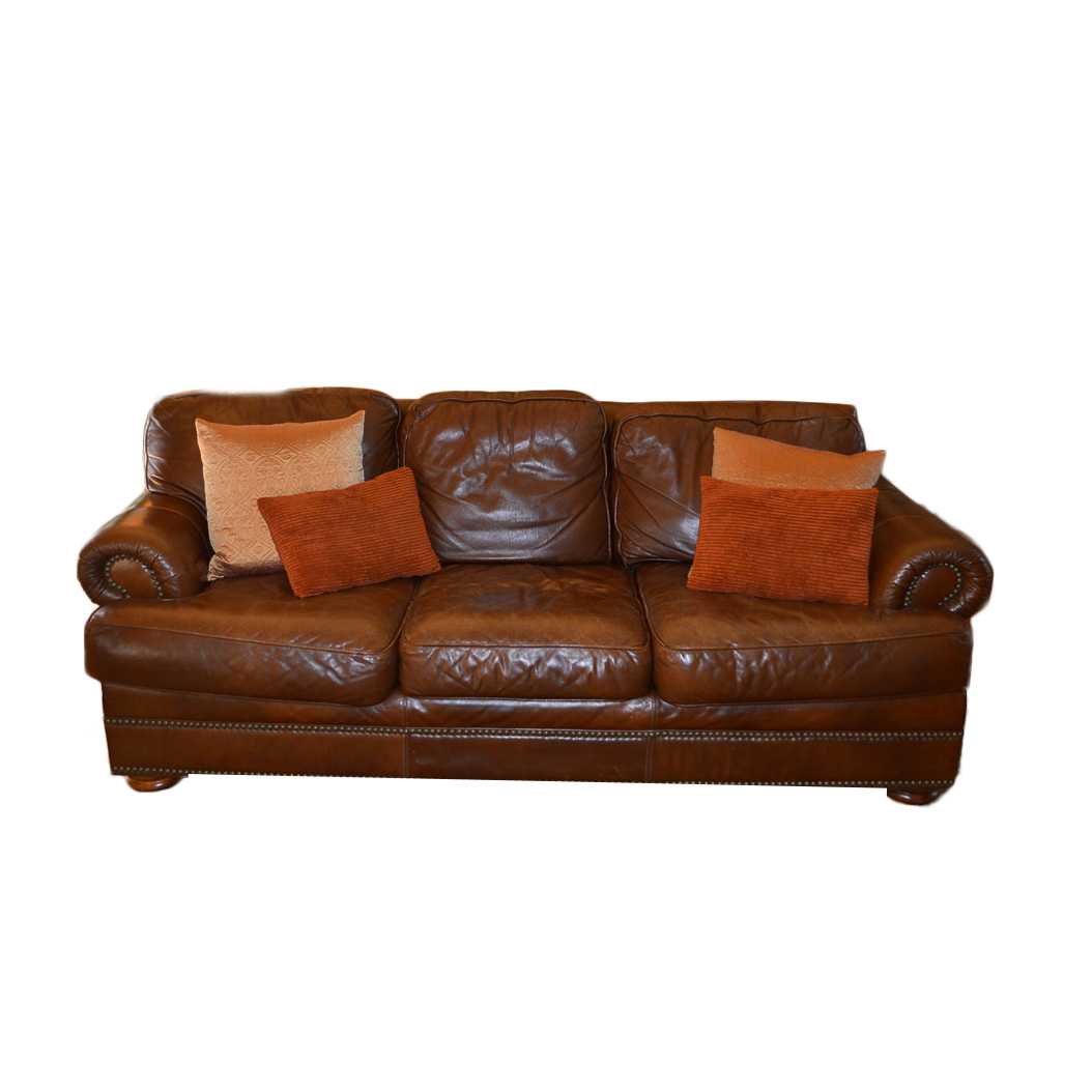 "Earnest Hemingway Collection" Brown Leather Sofa by Thomasville