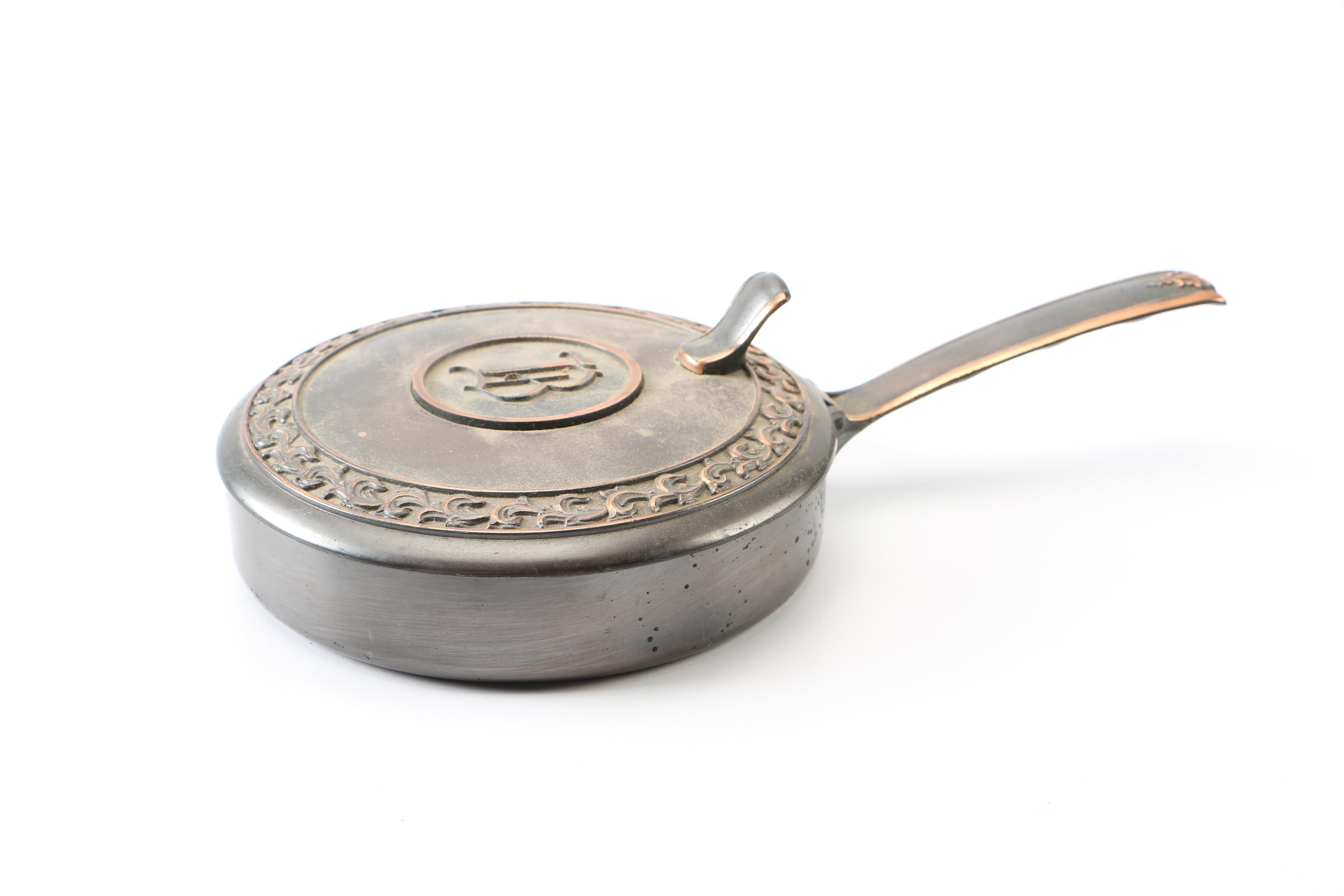 Monogrammed Gray Metal Lidded Pan and Coasters