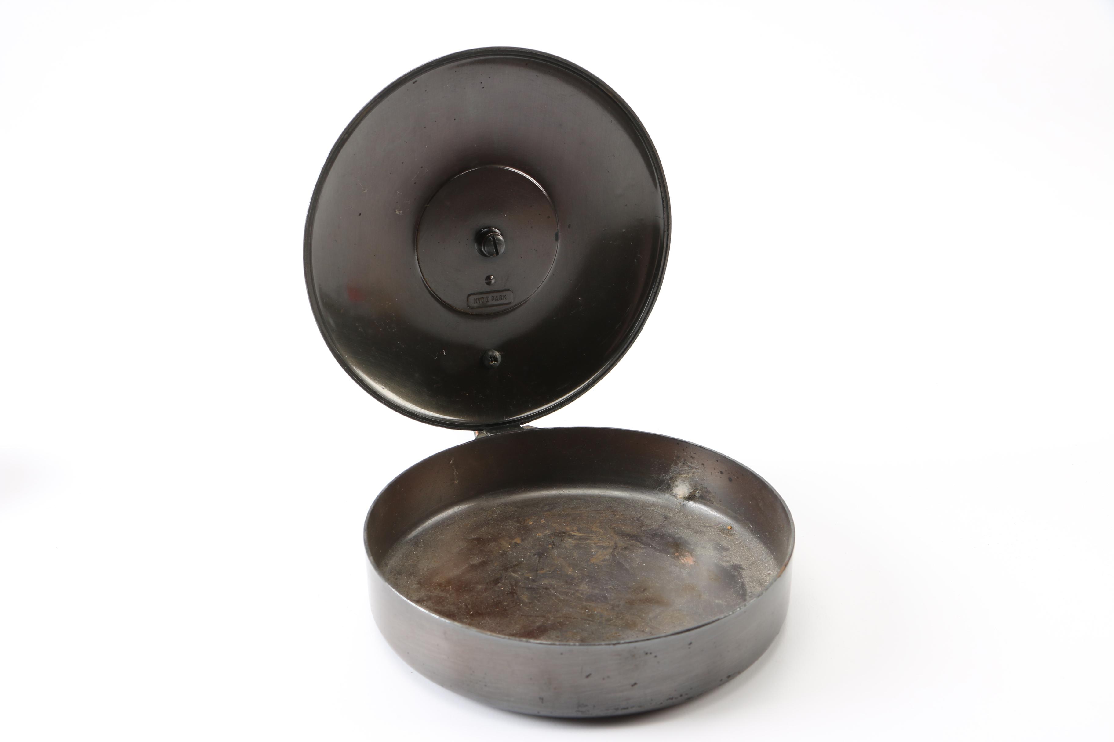 Monogrammed Gray Metal Lidded Pan and Coasters