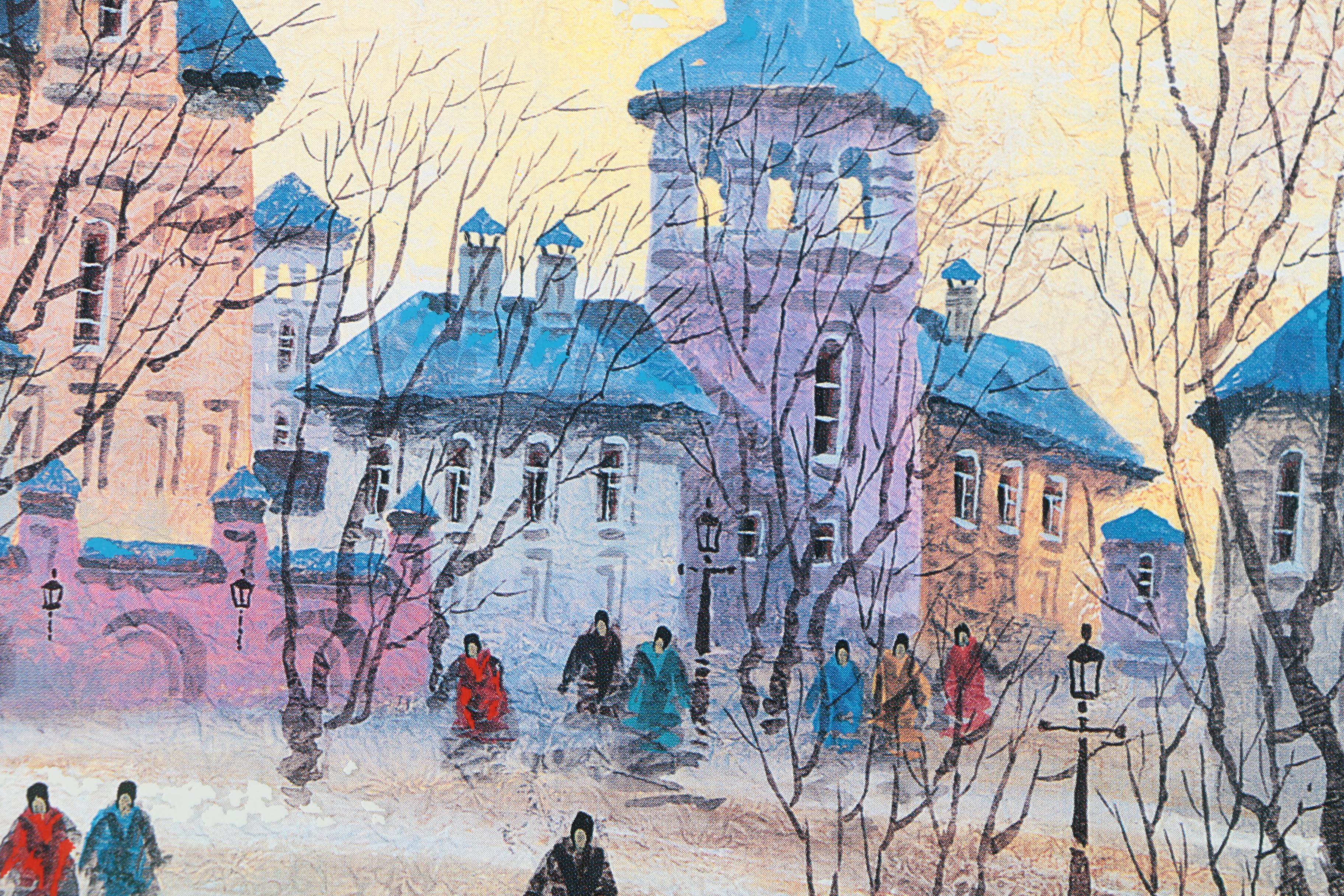 Offset Lithograph on Paper After Anatole Krasnyansky of Townscape