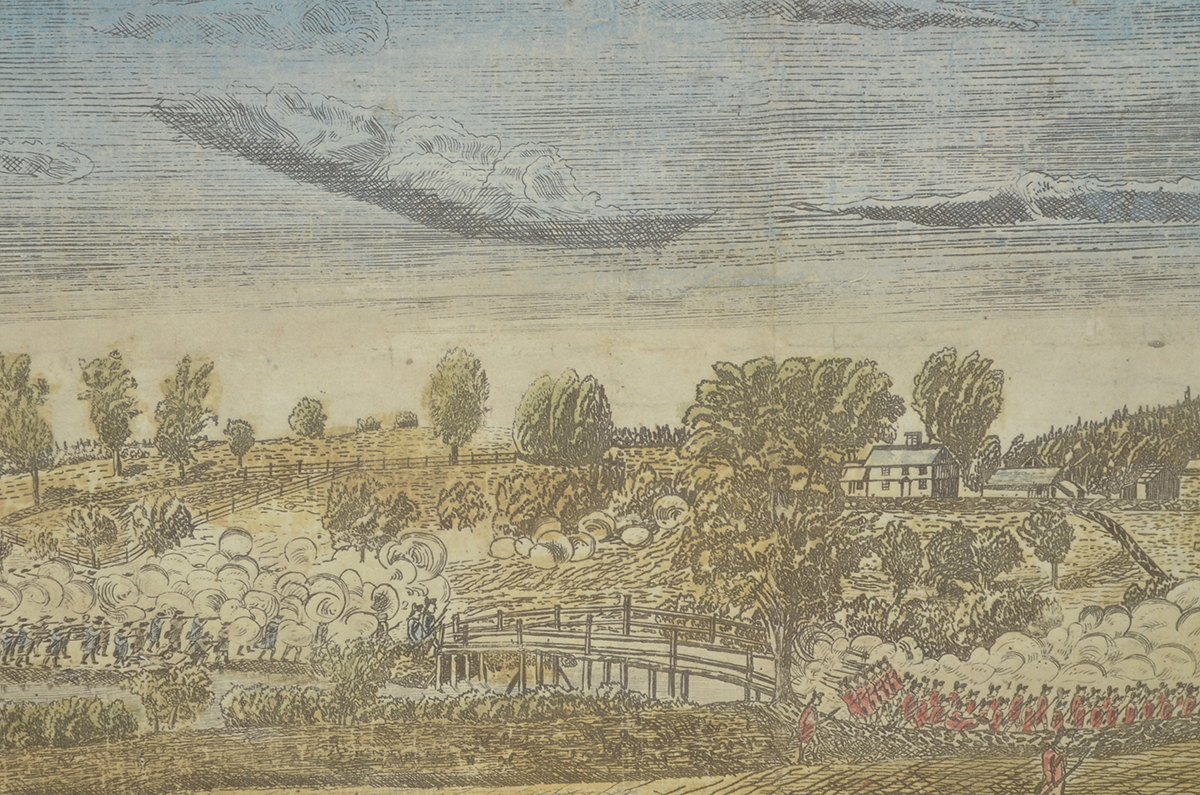 Offset Lithographic Reproduction after 1775 Amos Doolittle Engraving "The Engagement at the North Bridge in Concord"