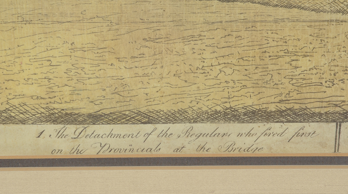 Offset Lithographic Reproduction after 1775 Amos Doolittle Engraving "The Engagement at the North Bridge in Concord"