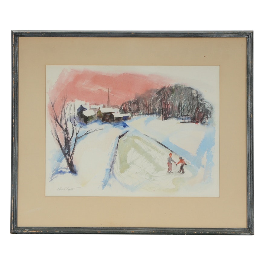 Alene Rogert Original Watercolor Winter Landscape on Paper