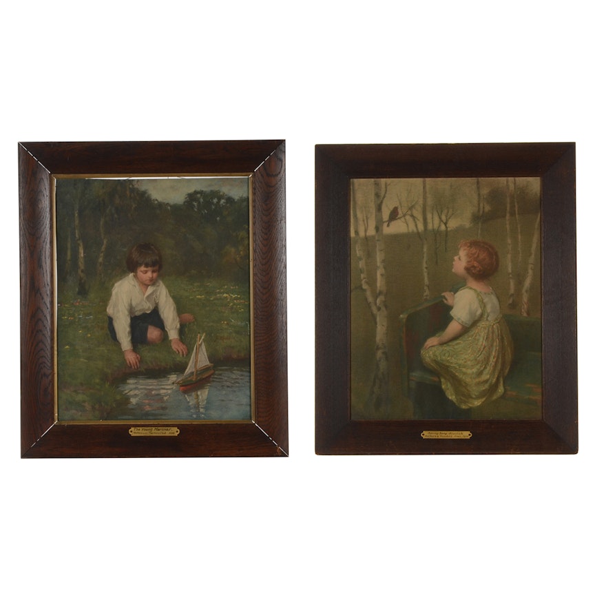 Pair of Vintage Color Photogravures of Children