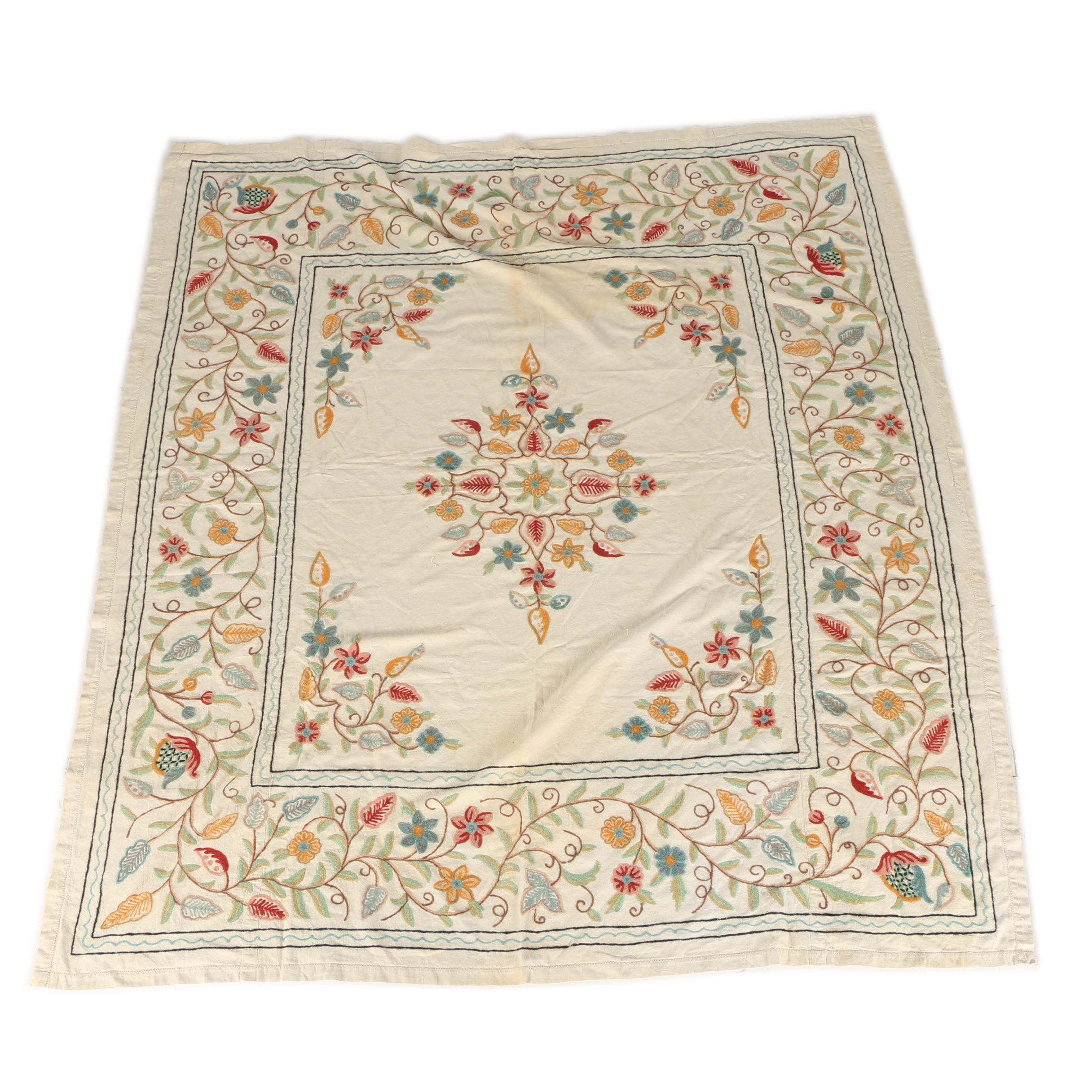 Crewelwork Embroidered Floral Textile