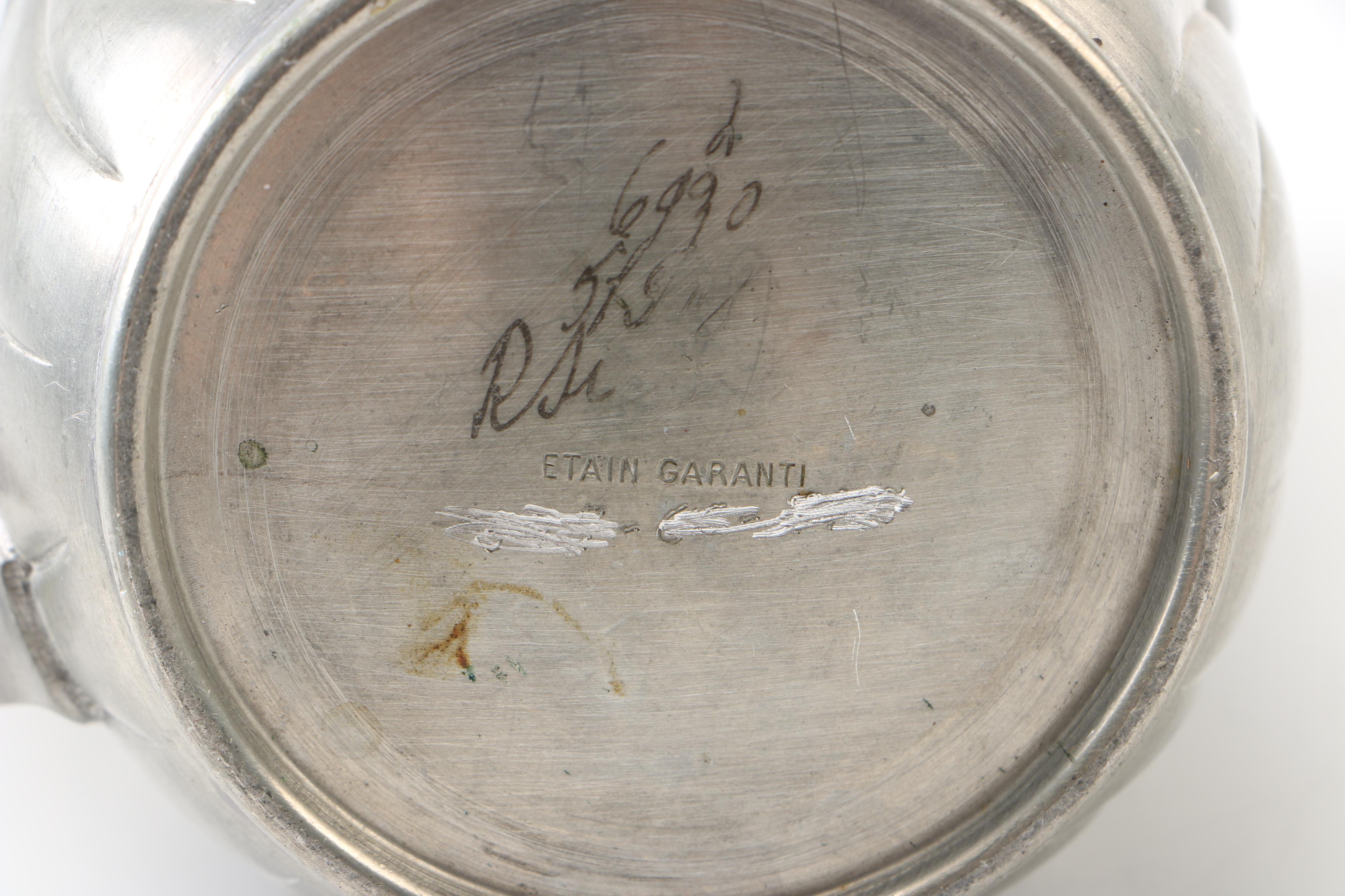 Pewter Coffee Pot and Tableware by Etain Garanti