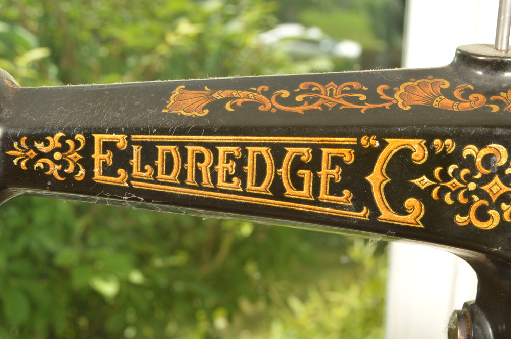 Eldredge Model "C" Sewing Machine in Tiger Oak Sewing Table