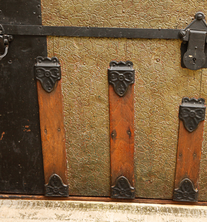 Antique Wooden Steamer Trunk With Embossed Decoration