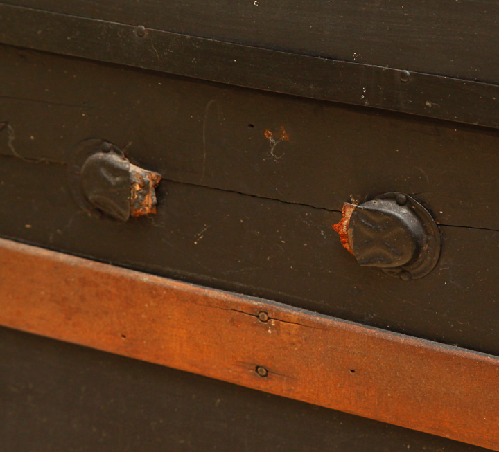 Antique Wooden Steamer Trunk With Embossed Decoration
