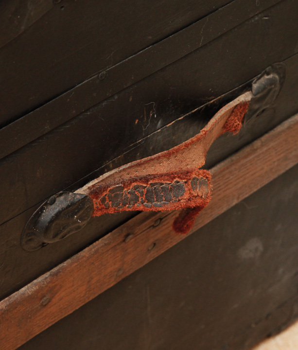 Antique Wooden Steamer Trunk With Embossed Decoration