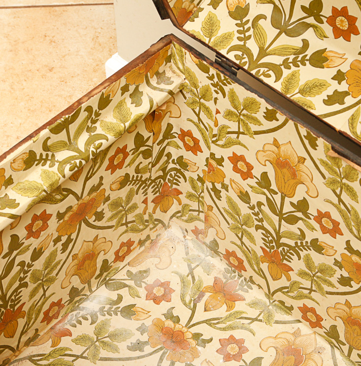 Antique Wooden Steamer Trunk With Embossed Decoration