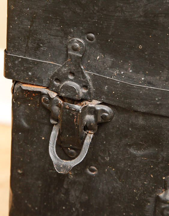 Antique Wooden Steamer Trunk With Embossed Decoration