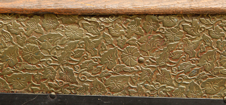 Antique Wooden Steamer Trunk With Embossed Decoration