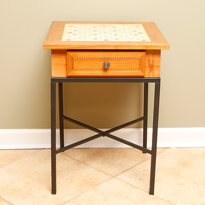 Wooden Inlaid Game Table with Game Pieces