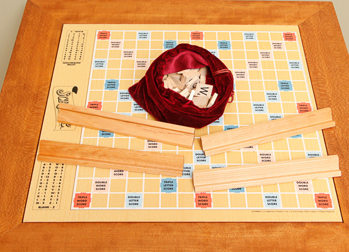 Wooden Inlaid Game Table with Game Pieces
