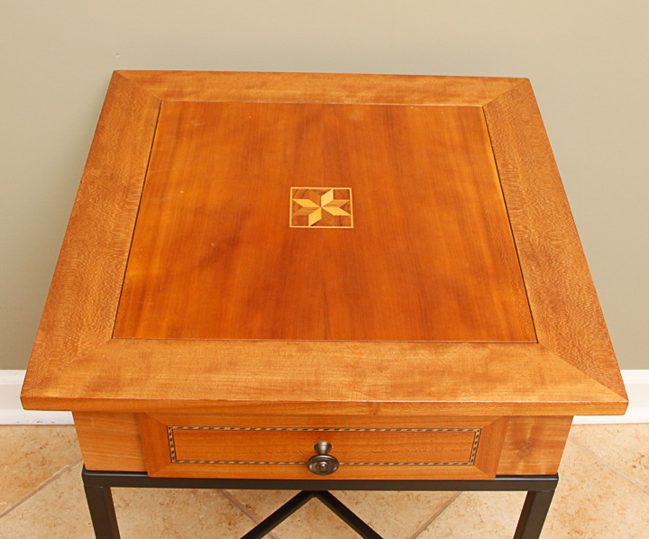 Wooden Inlaid Game Table with Game Pieces