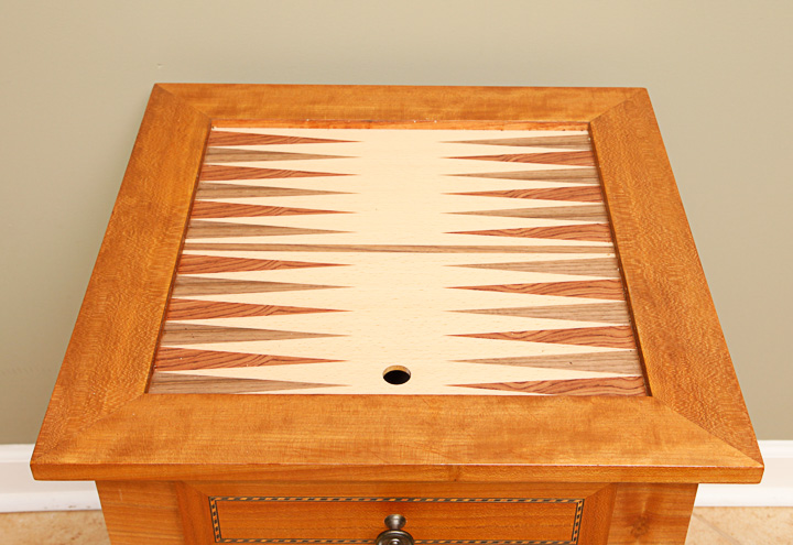 Wooden Inlaid Game Table with Game Pieces