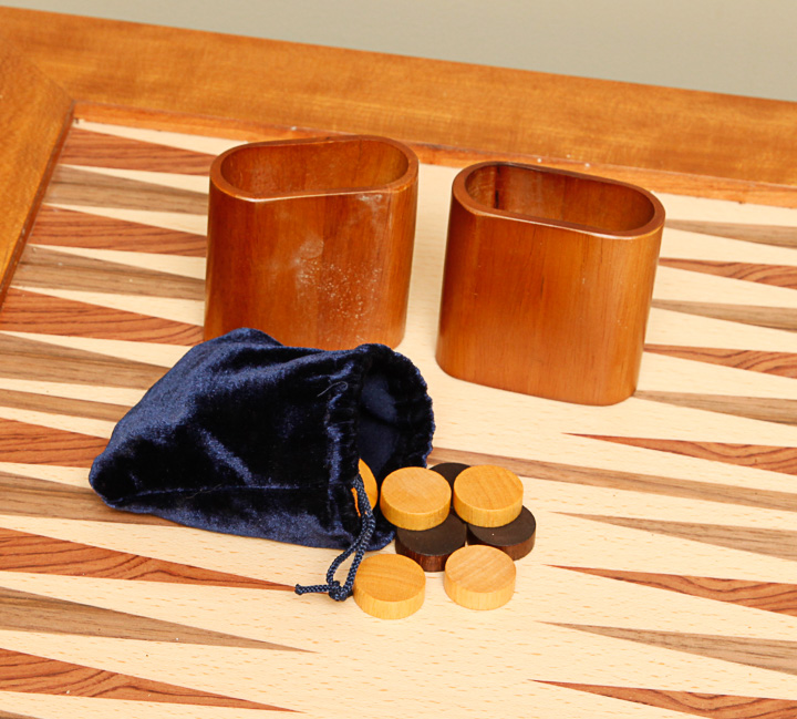 Wooden Inlaid Game Table with Game Pieces