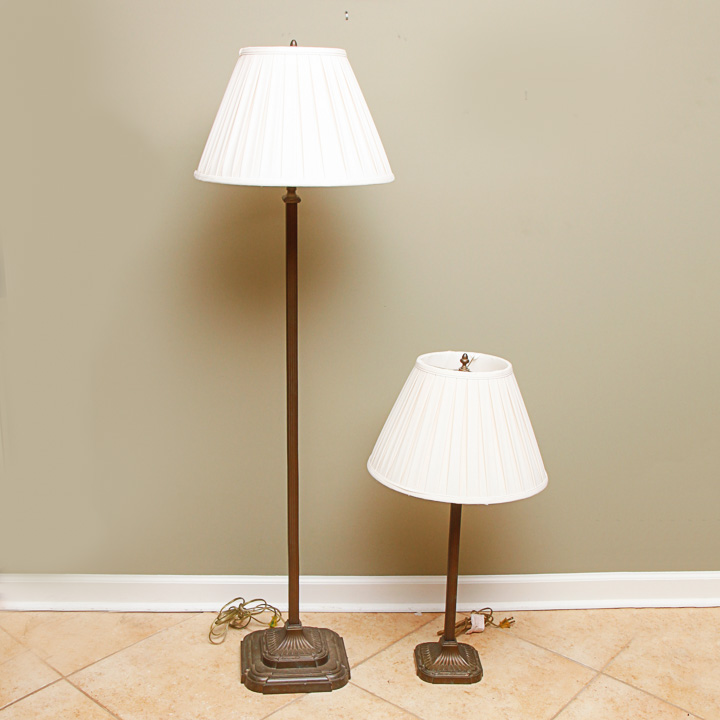 Gold Tone Metal Floor and Table Lamp