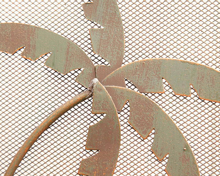 Palm and Elephant Motif Brass Tone Three-Panel Room Divider