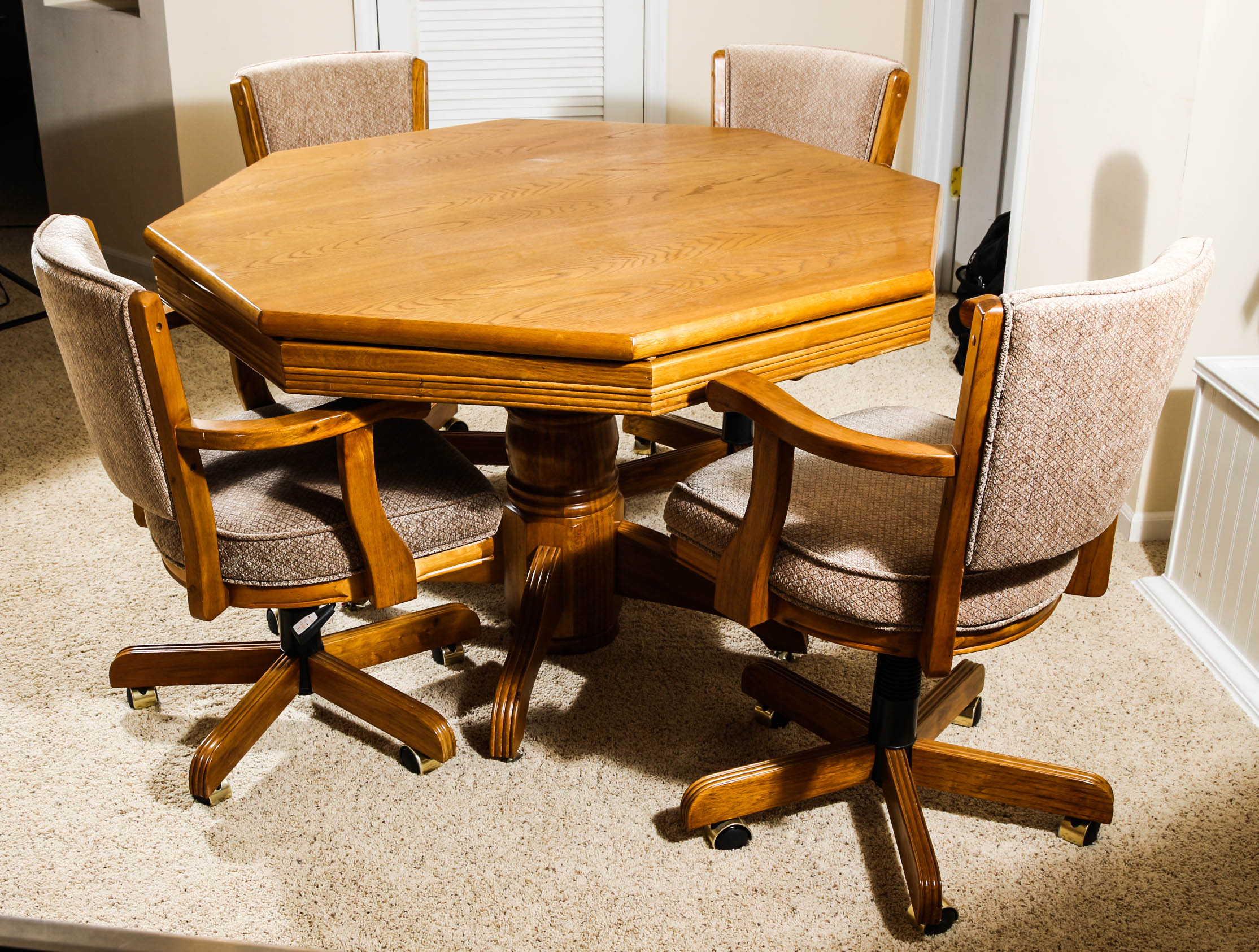Wooden Poker Table with Four Chairs
