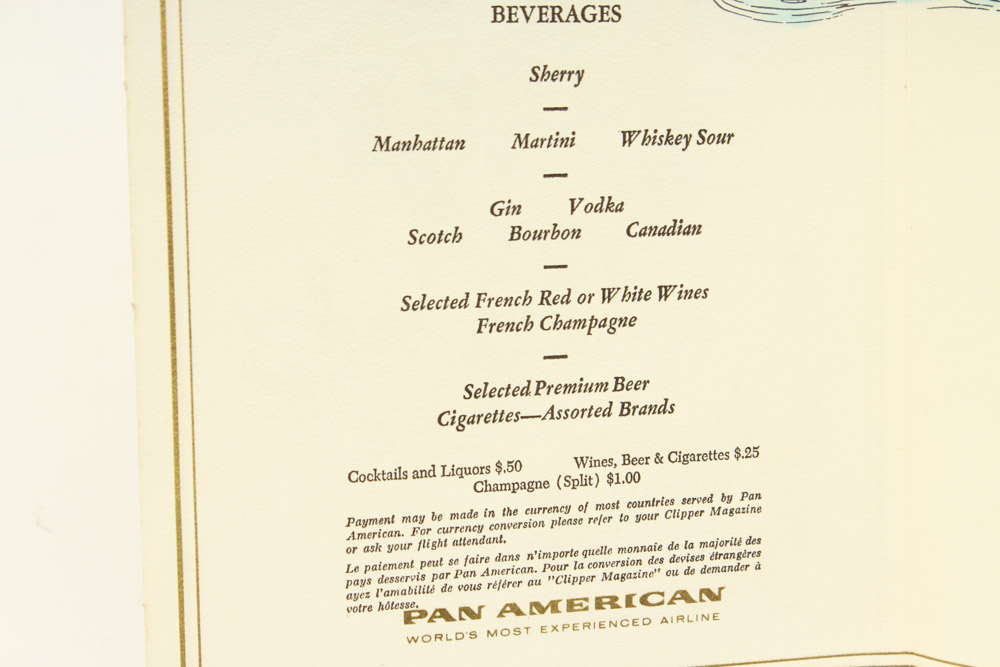 Vintage Pan American Airline Menu Collection