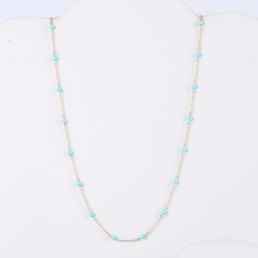 14K Yellow Gold Turquoise Bead Station Neckalce