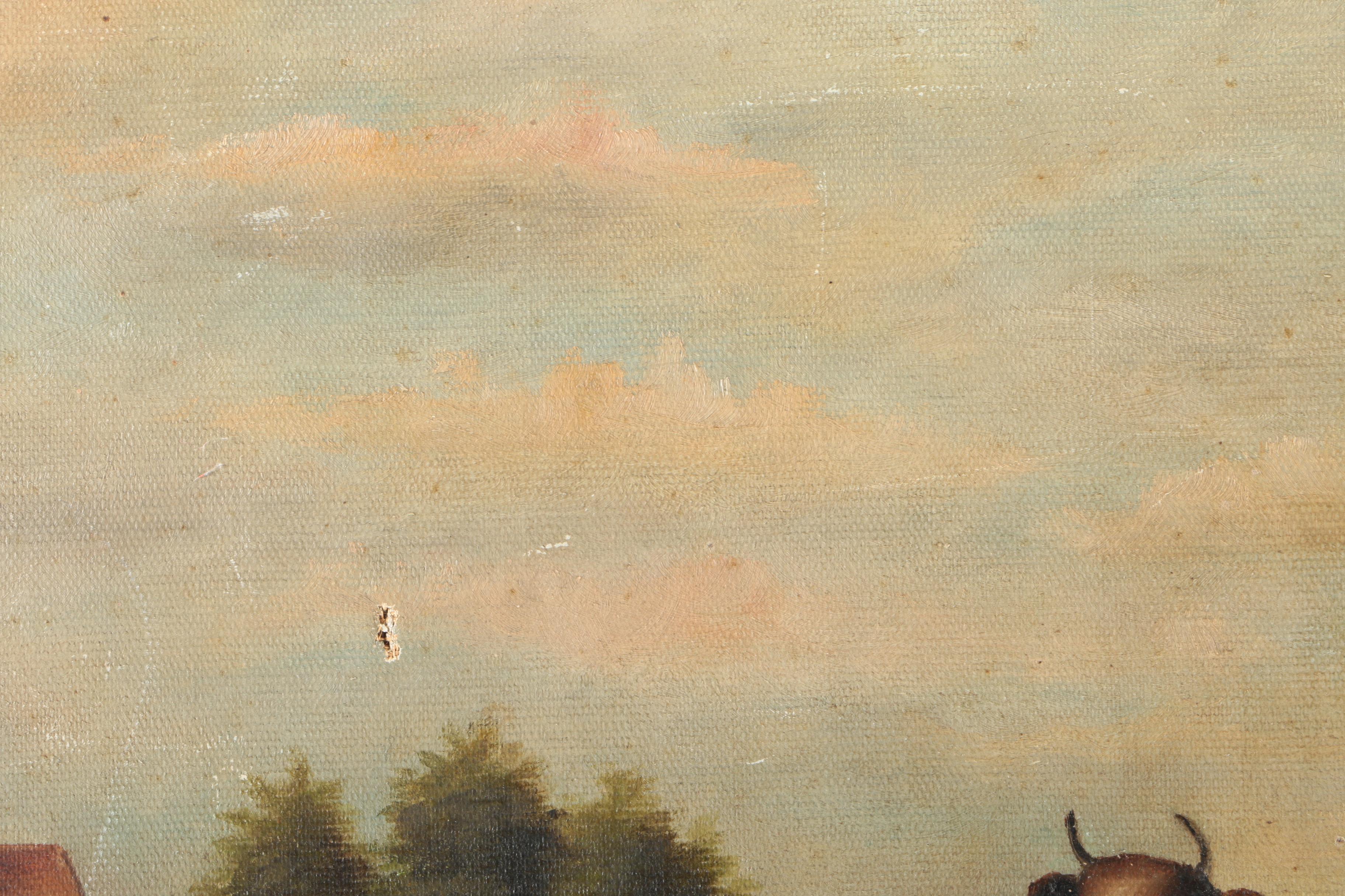 Oil on Canvas of Cows in Pastoral Landscape