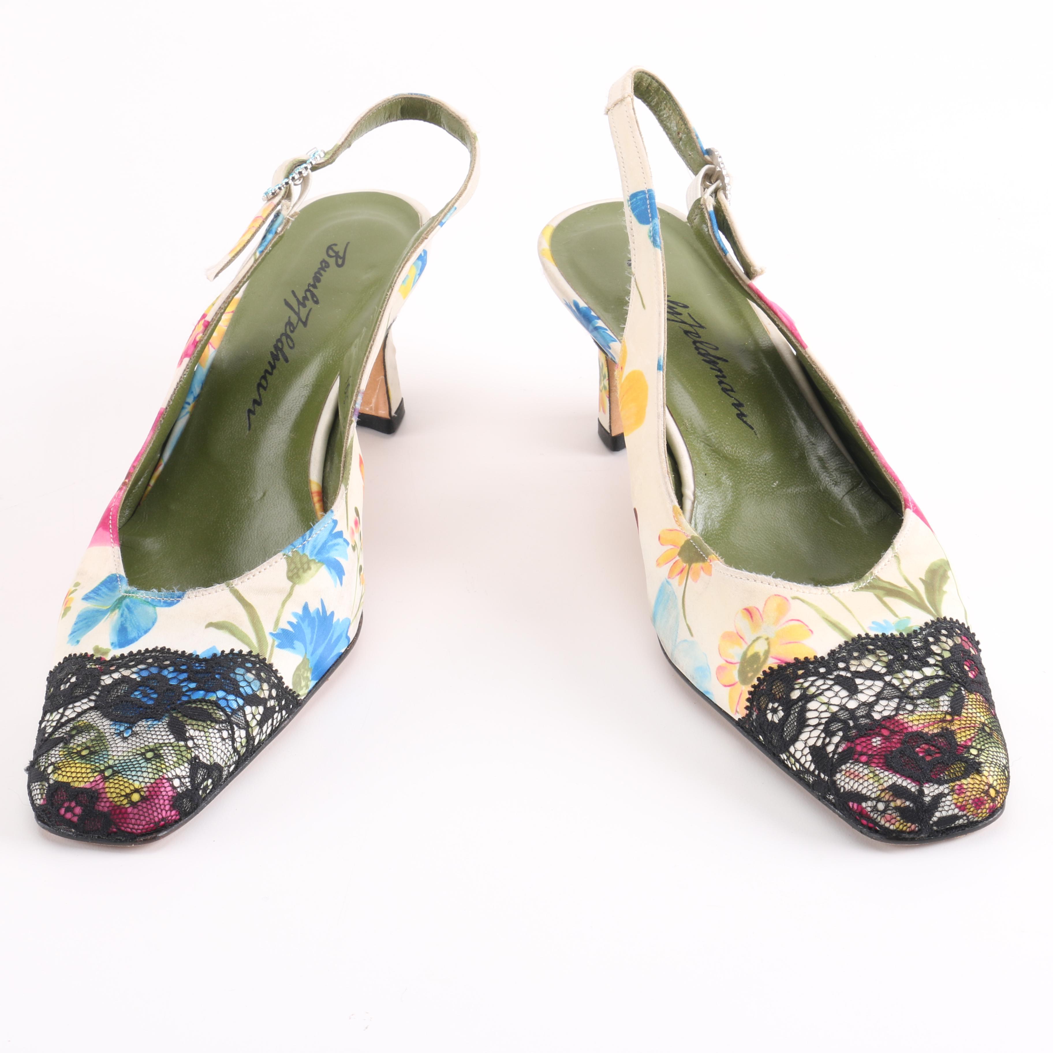 Beverly Feldman Floral Slingback Heels