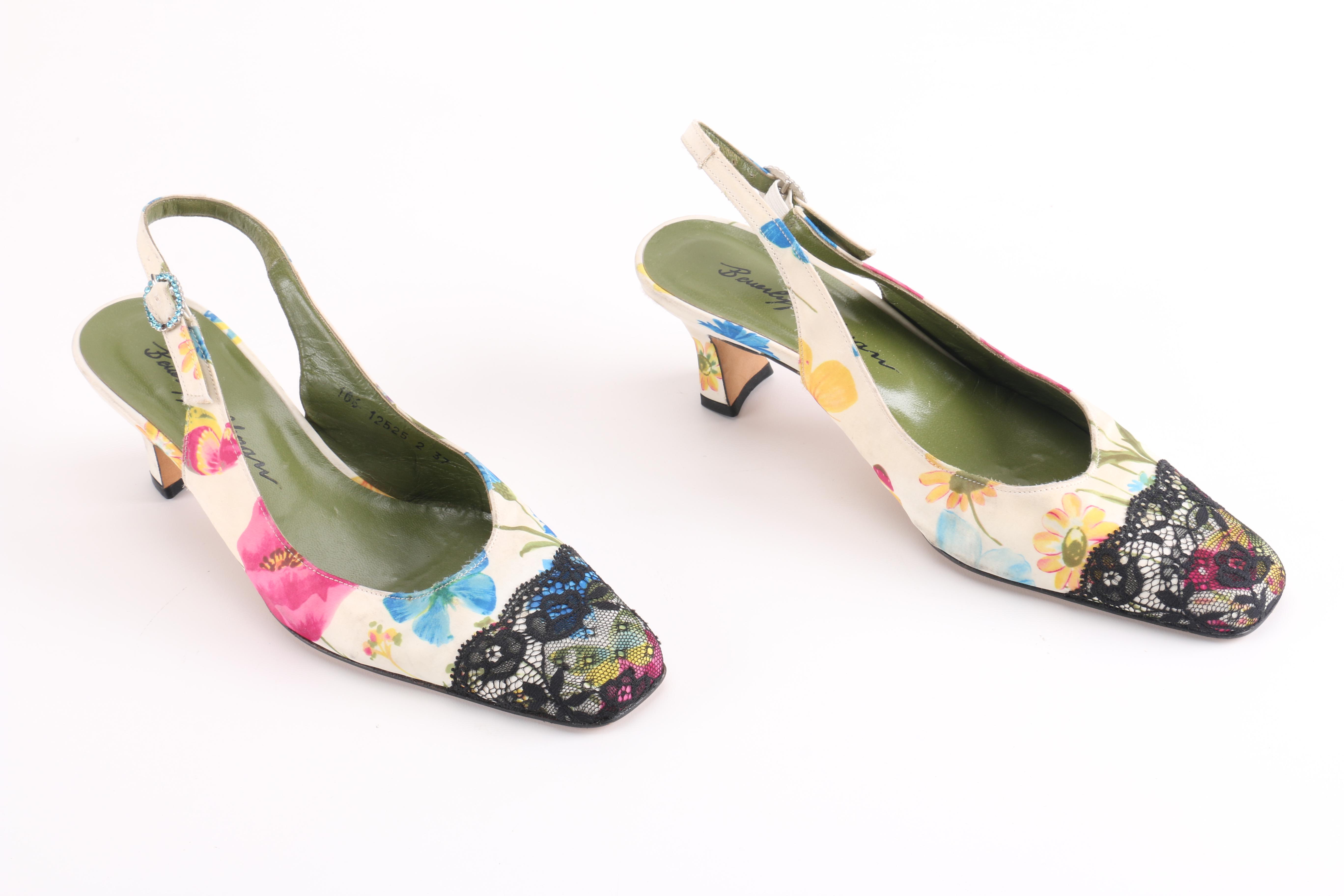 Beverly Feldman Floral Slingback Heels