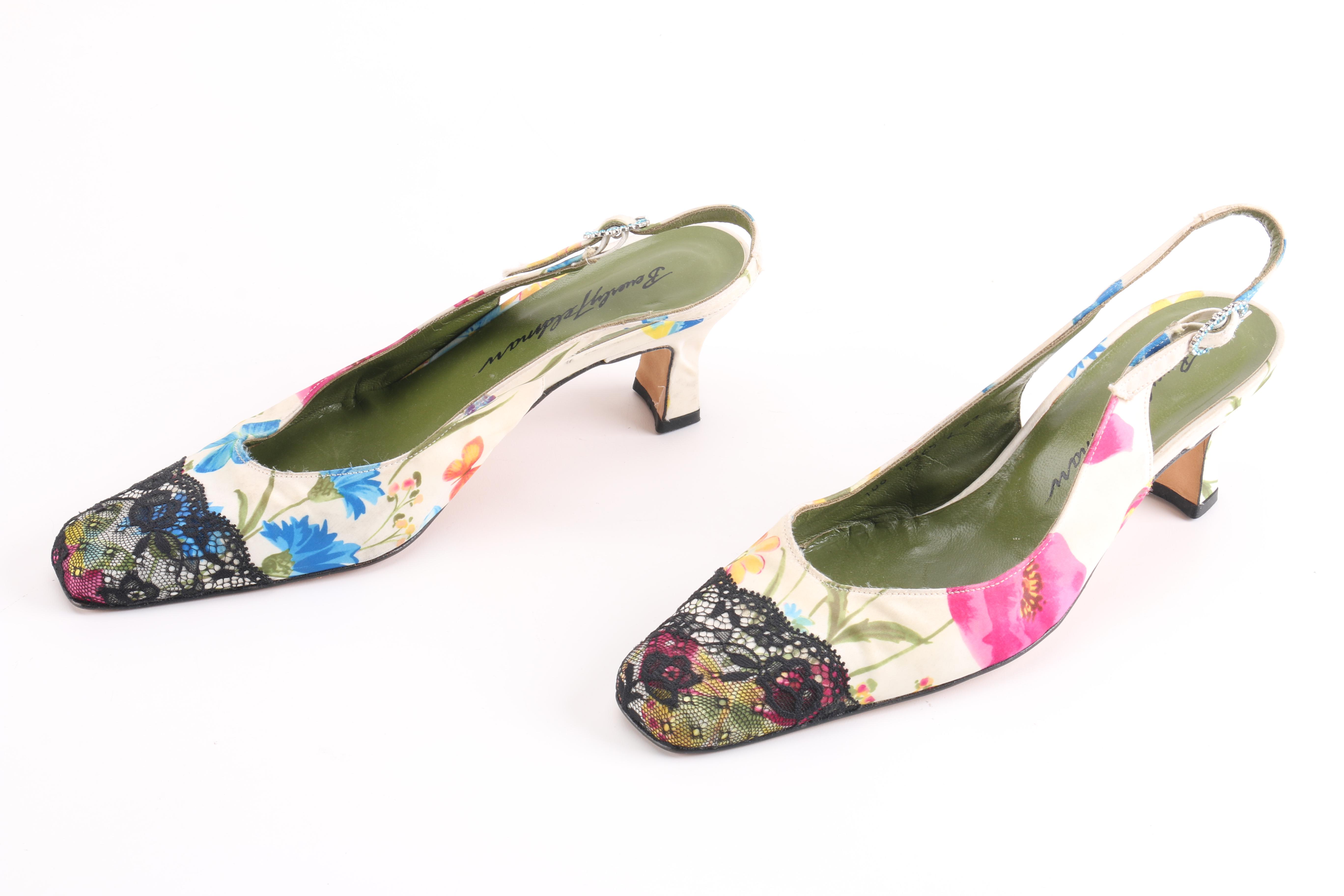 Beverly Feldman Floral Slingback Heels