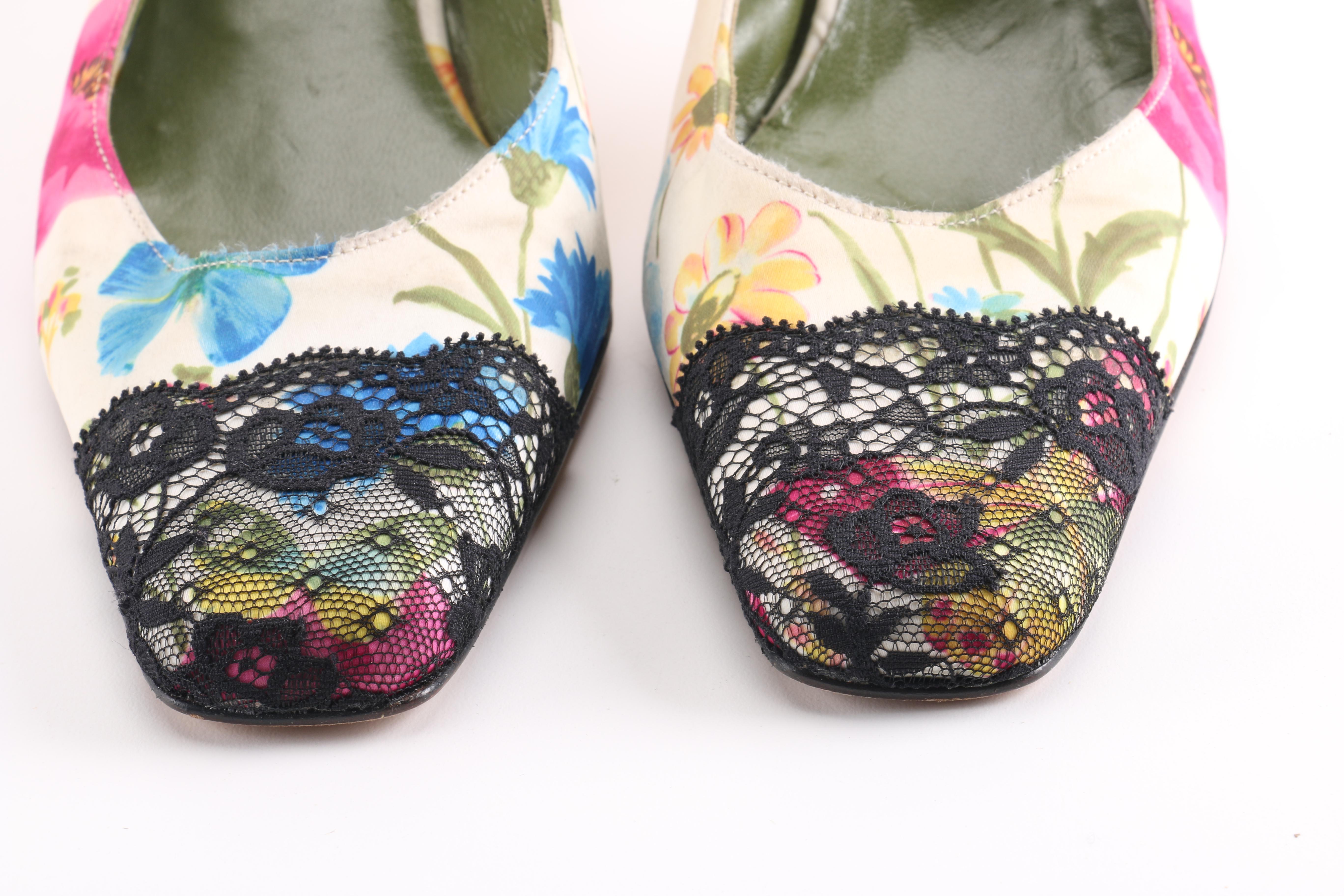 Beverly Feldman Floral Slingback Heels