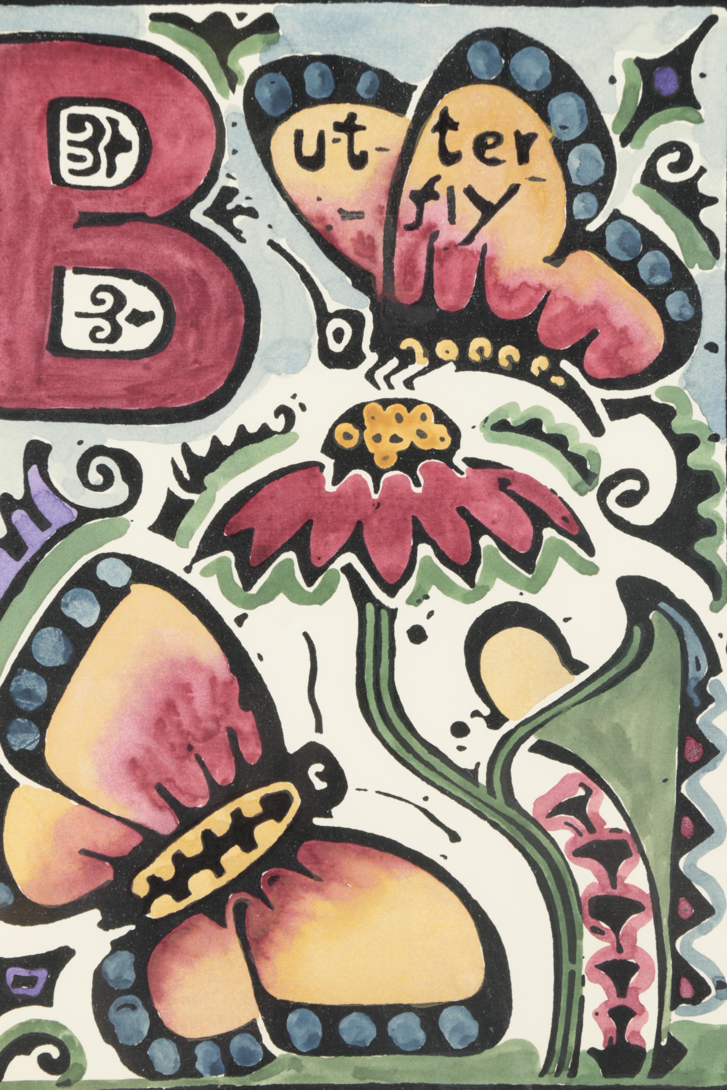 Walter Anderson Block Print and Watercolor on Paper