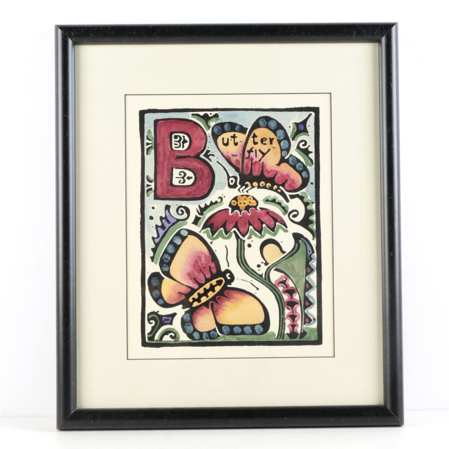 Walter Anderson Block Print and Watercolor on Paper