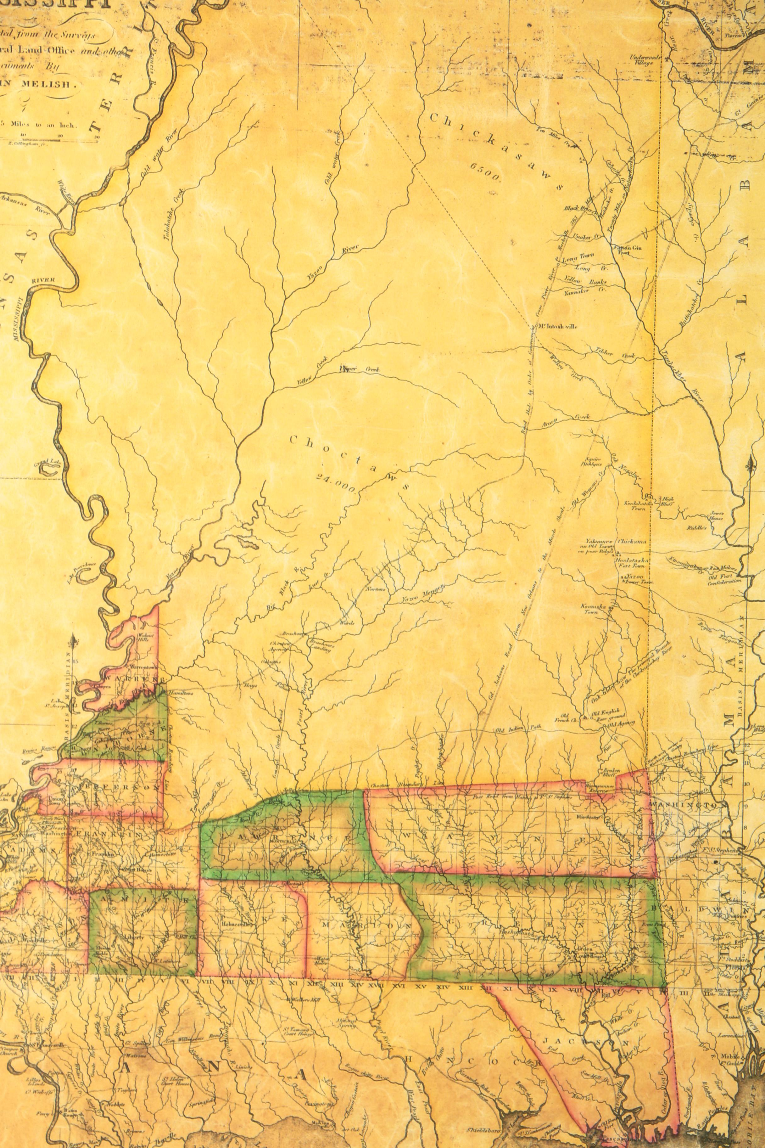 John Melish 1820 Map of Mississippi