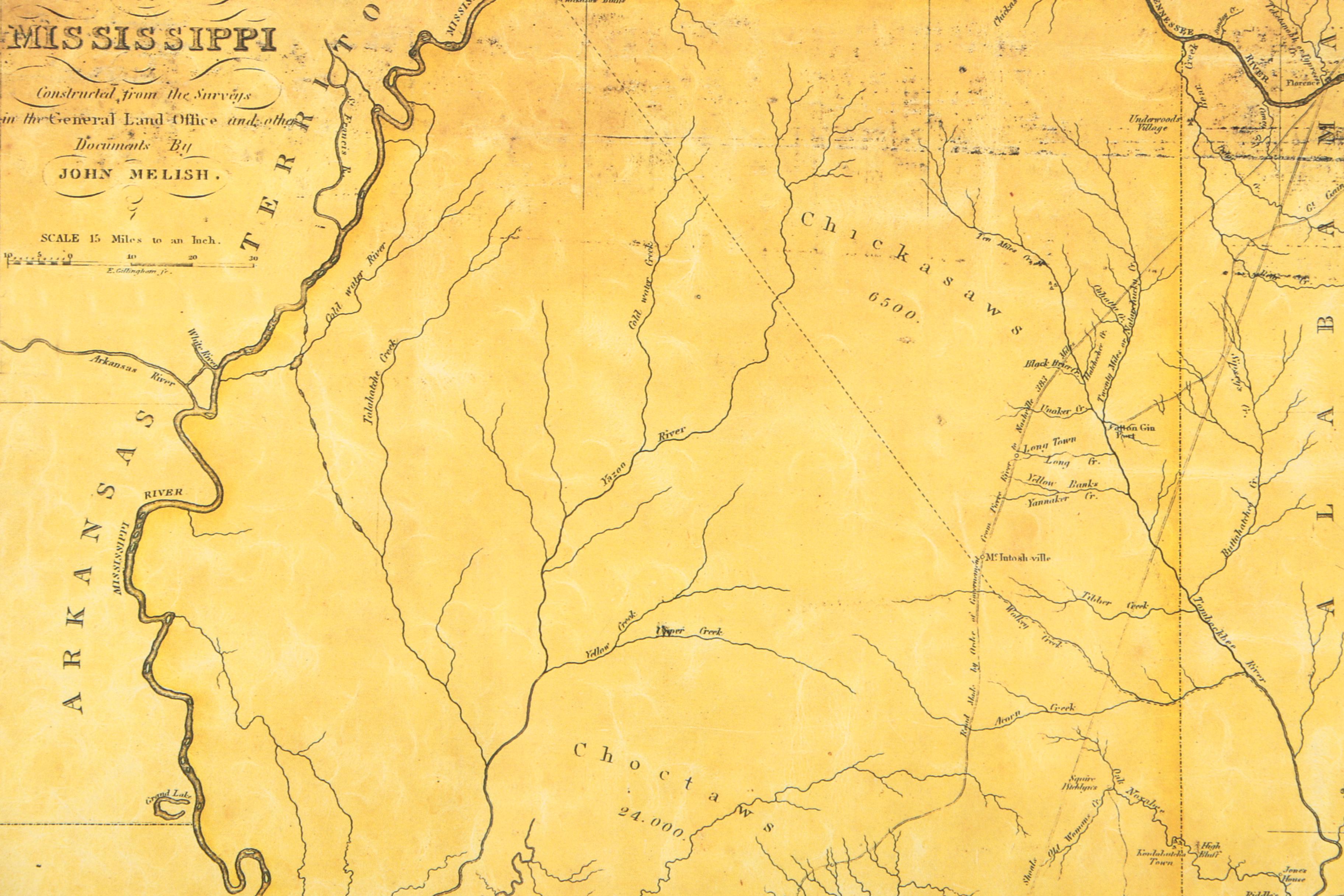 John Melish 1820 Map of Mississippi