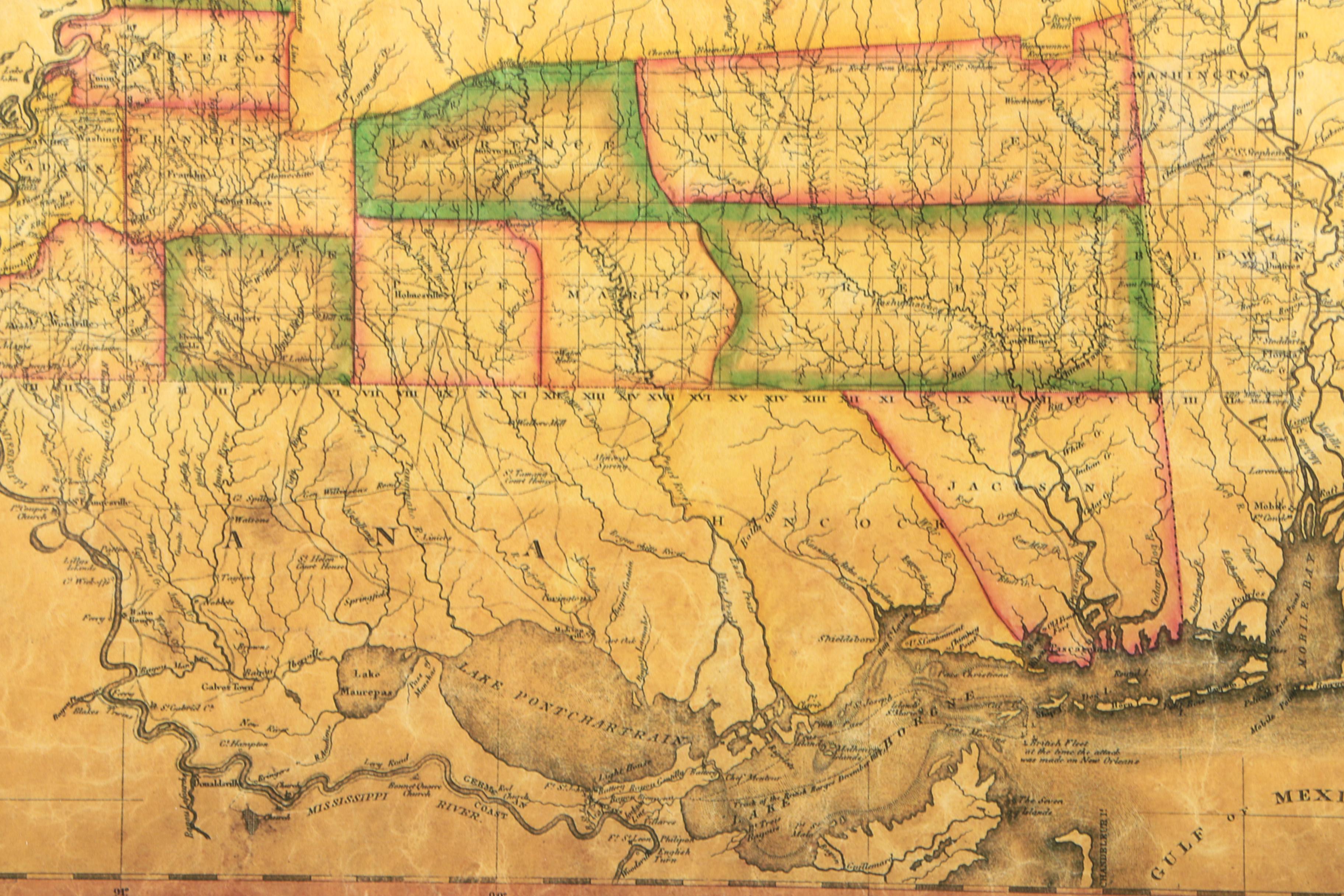 John Melish 1820 Map of Mississippi
