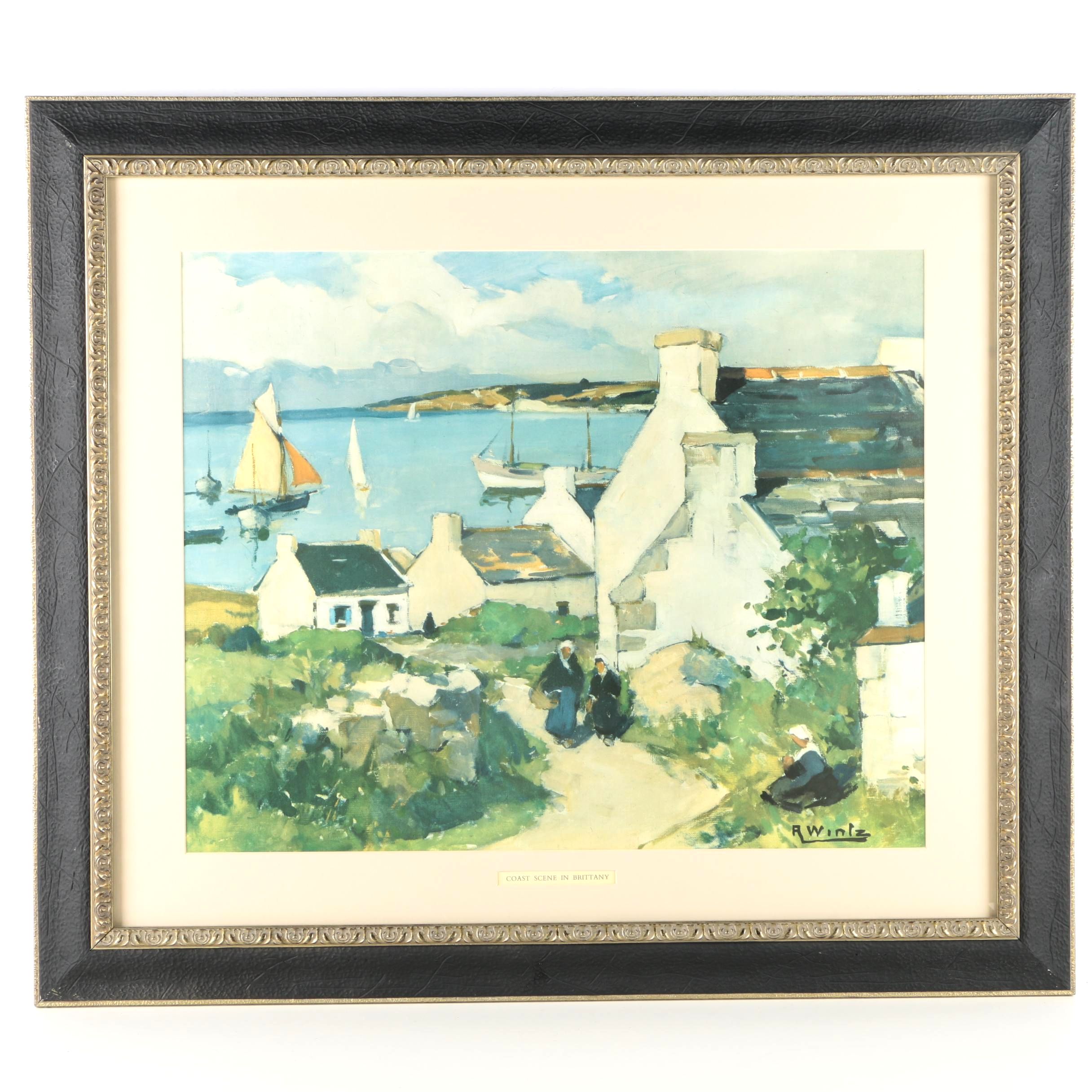 Offset Lithograph After Raymond Wintz "Coast Scene in Brittany"