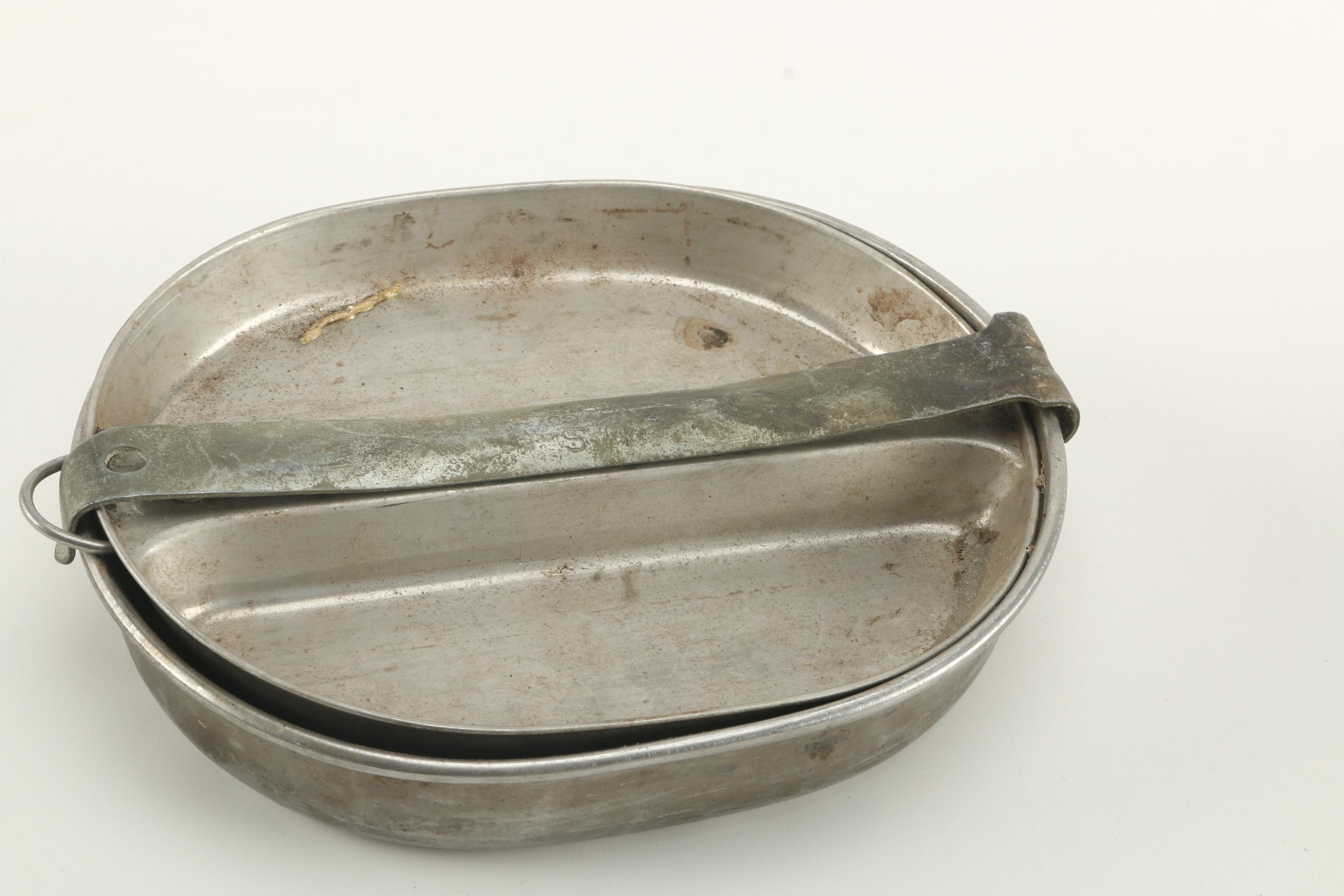 Vintage Military Cookware in Red Metal Crate