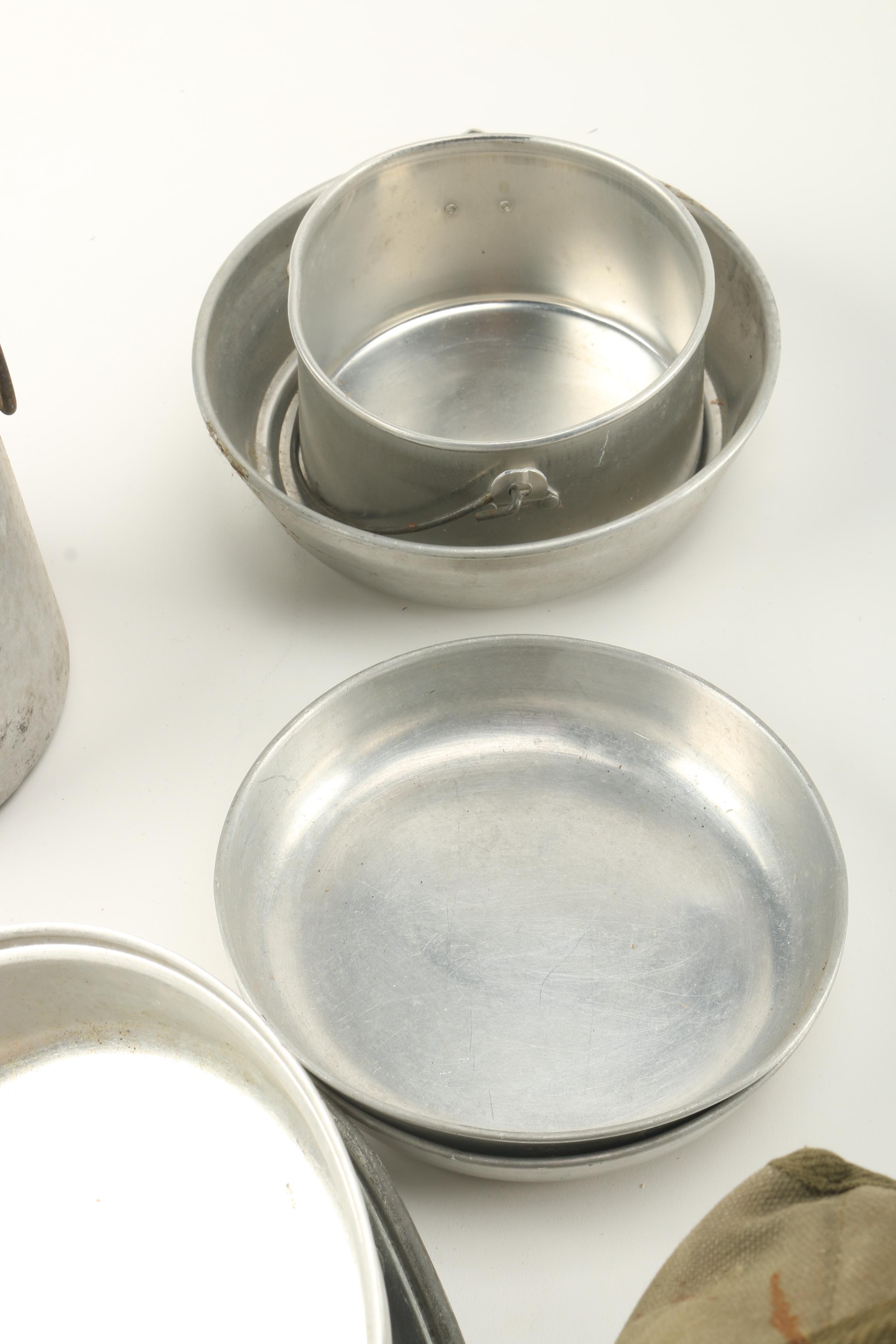 Vintage Military Cookware in Red Metal Crate